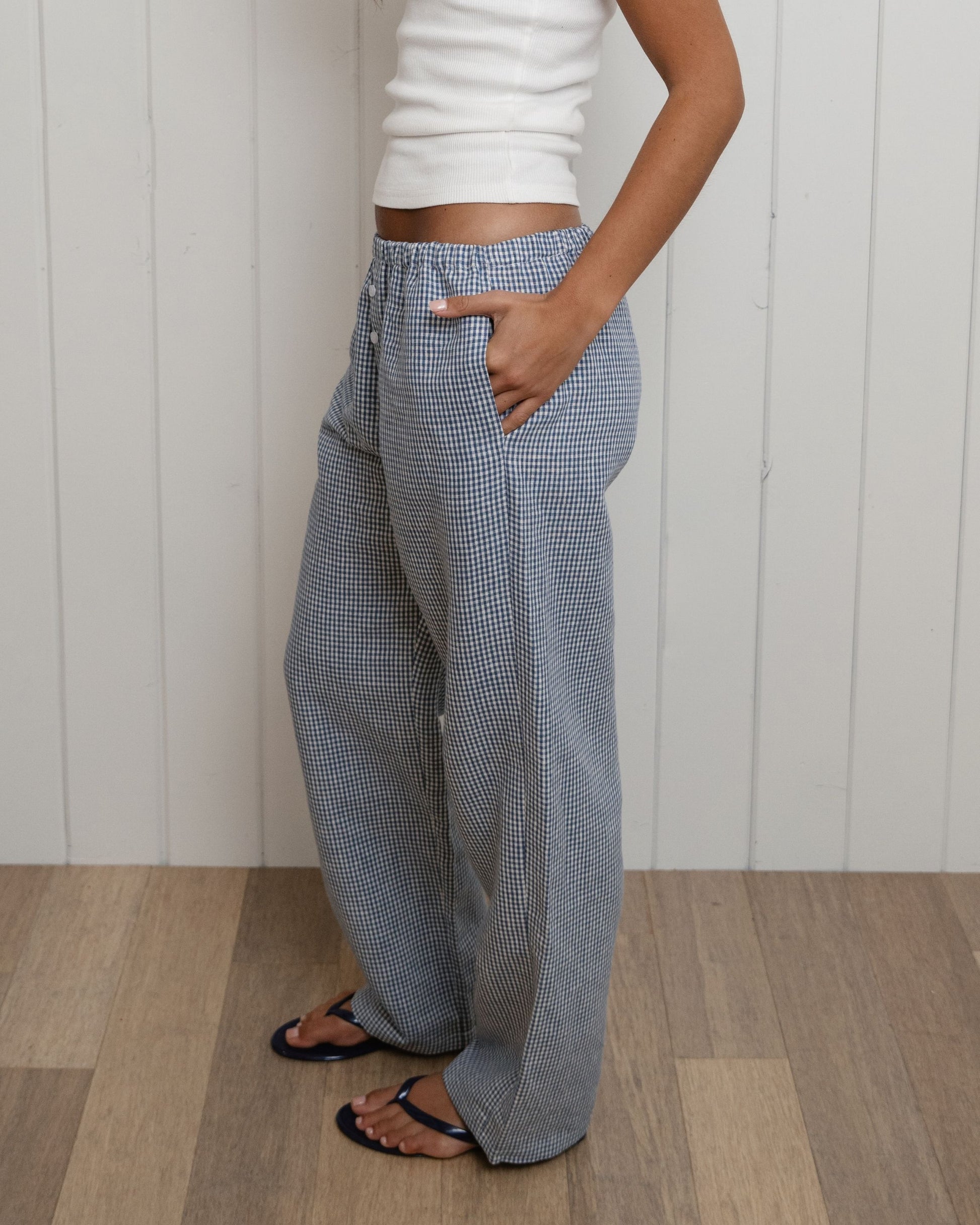 Gingham Linen Pants - Blue Gingham