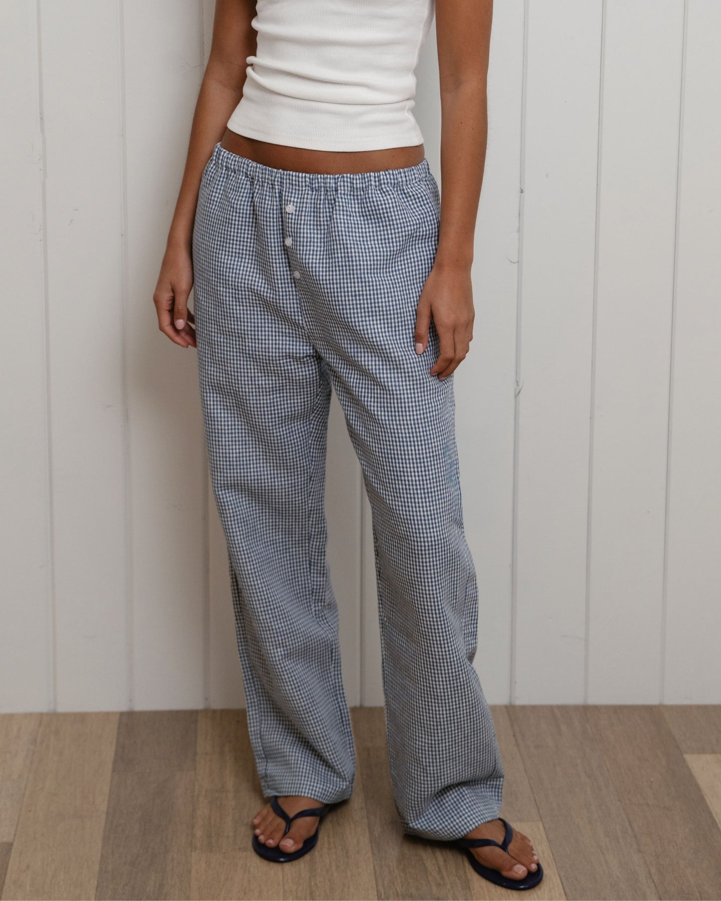 Gingham Linen Pants - Blue Gingham