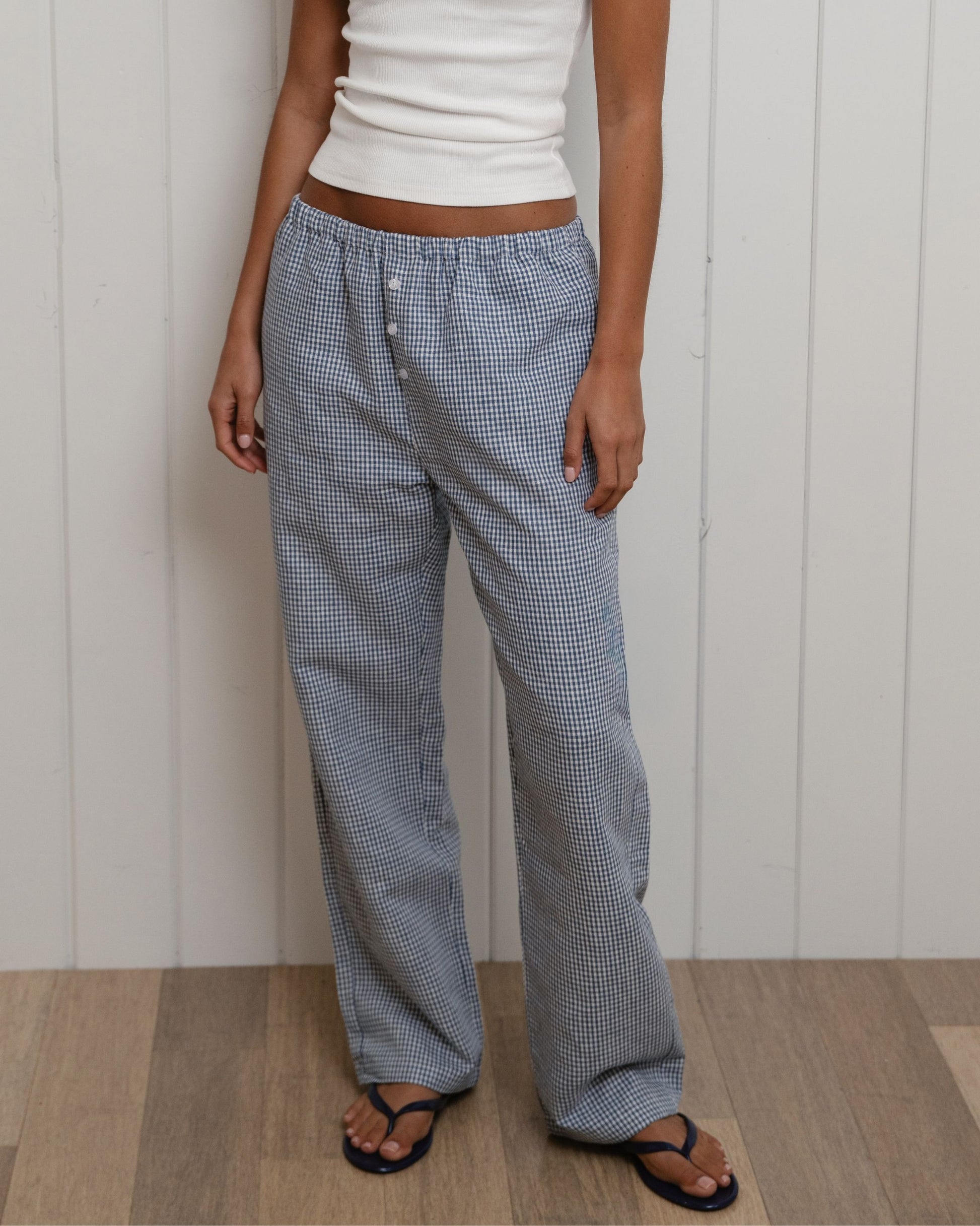 Gingham Linen Pants - Blue Gingham