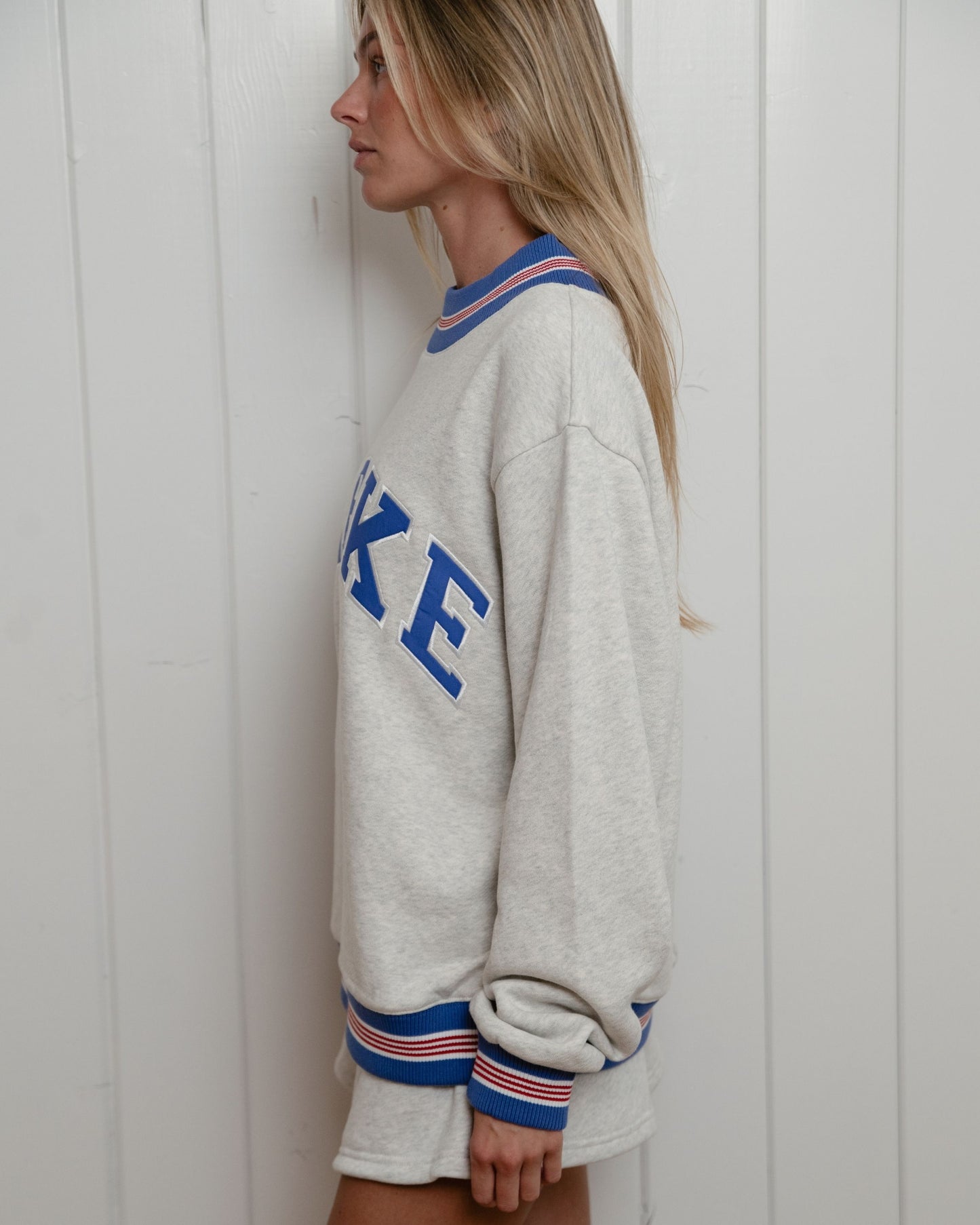 Boardwalk Varsity Mockneck - Heather Grey + Red/White/Blue Ribbing