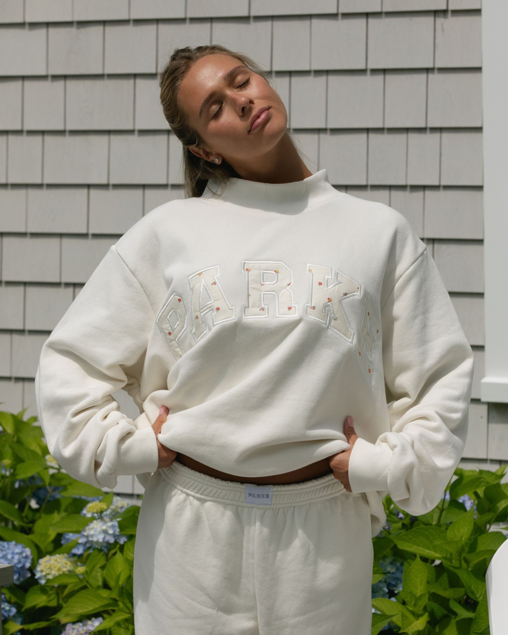 Varsity Mockneck - Ivory + Sunset Floral