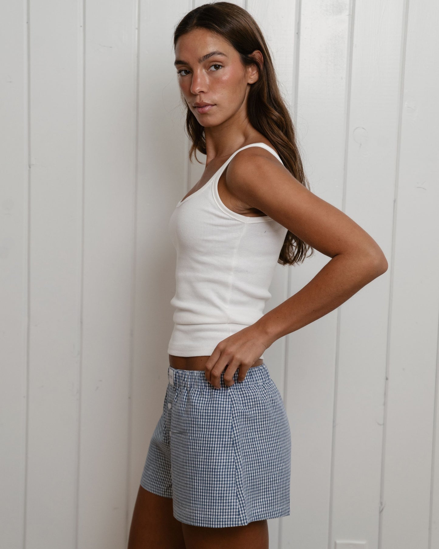 Gingham Linen Boxer Shorts - Blue Gingham