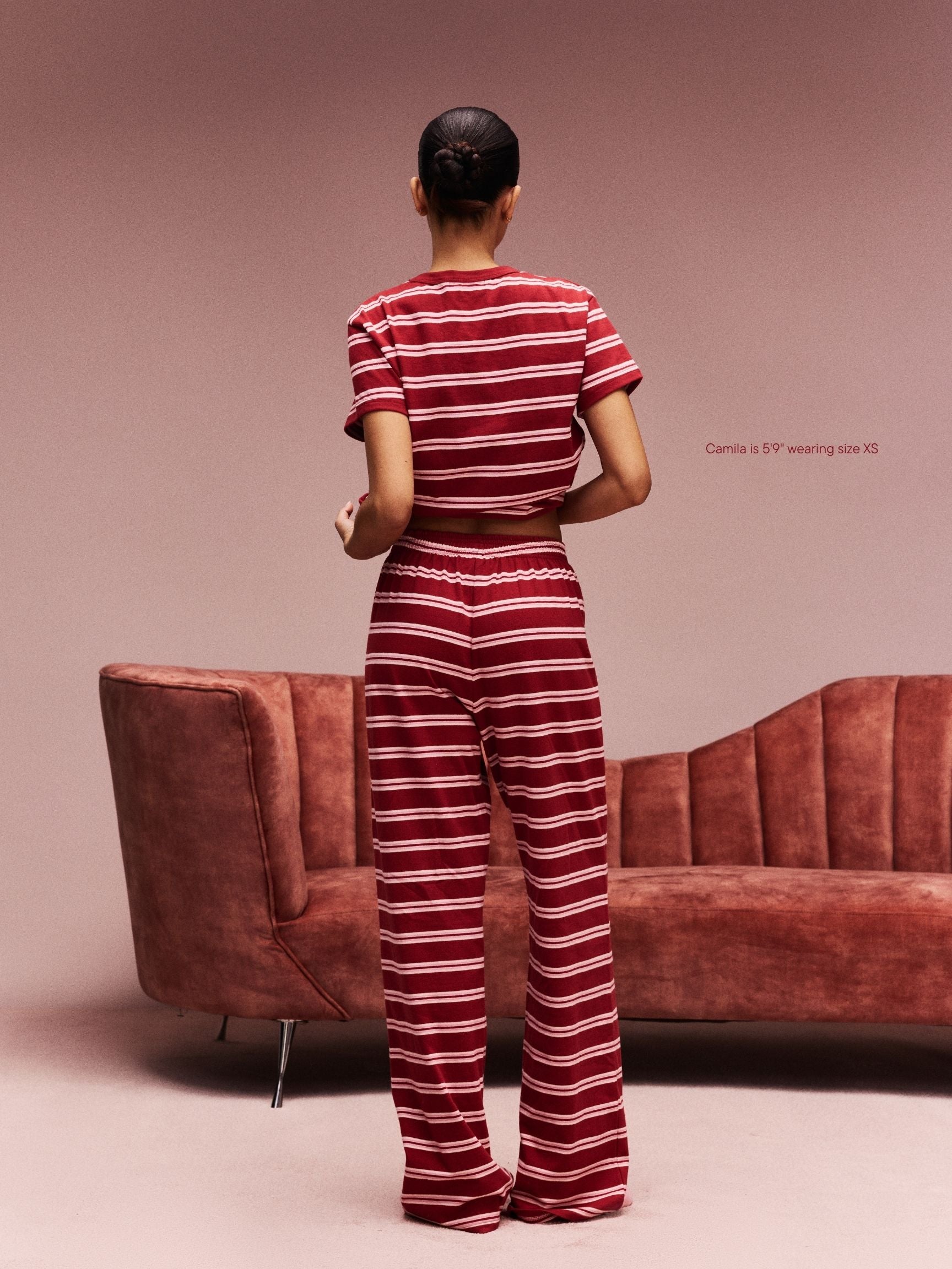 girl wearing Striped Cotton Boxer Pants -amour stripe