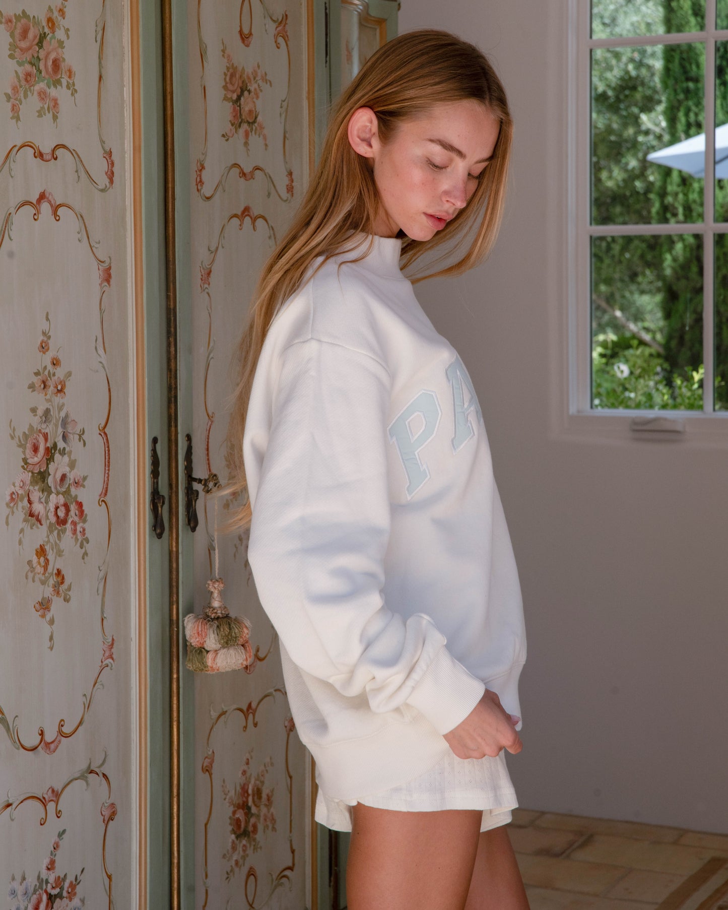 Bridal Varsity Mockneck - Pearl + Pale Blue