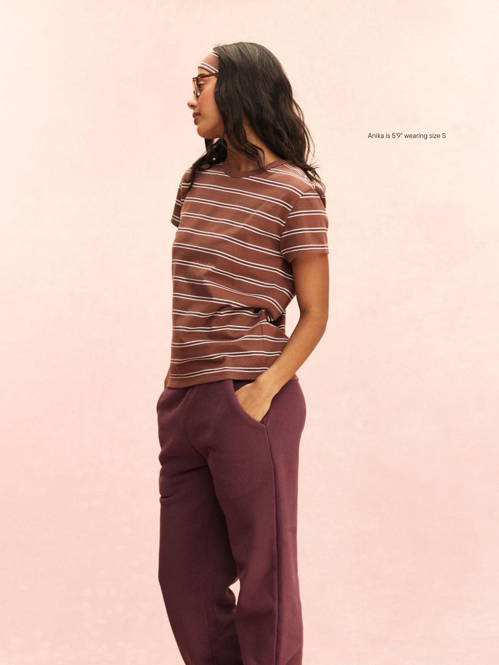 girl wearing Striped Cotton T-Shirt -tonal stripe