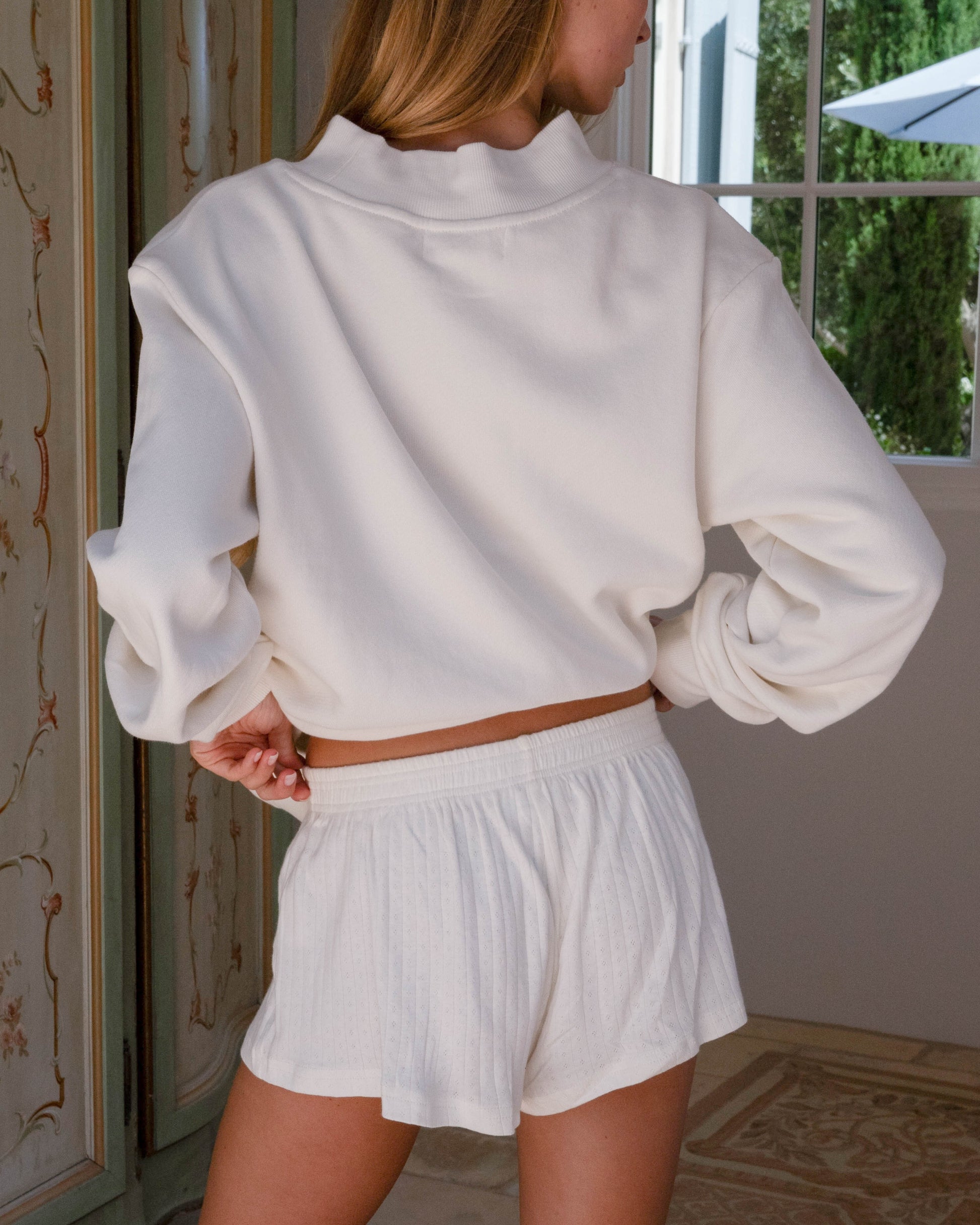 Pointelle Cotton Boxer Shorts - Pearl
