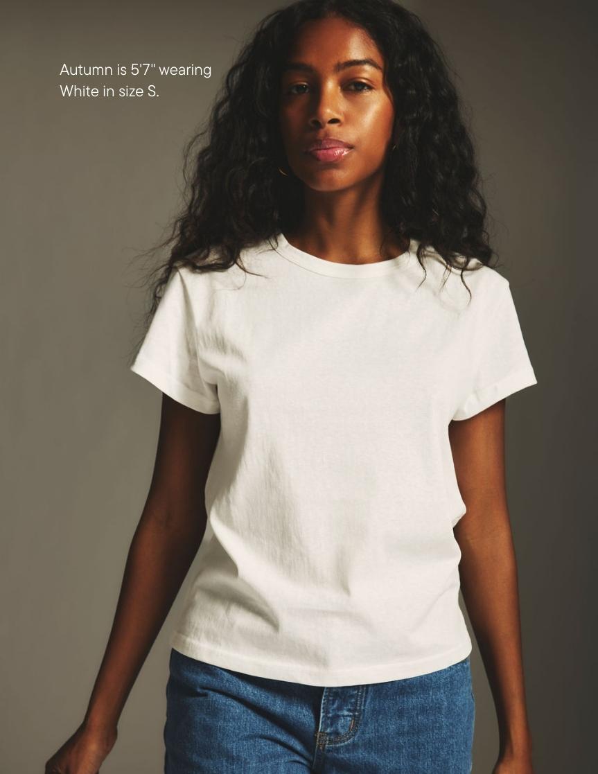girl wearing white classic tee -white