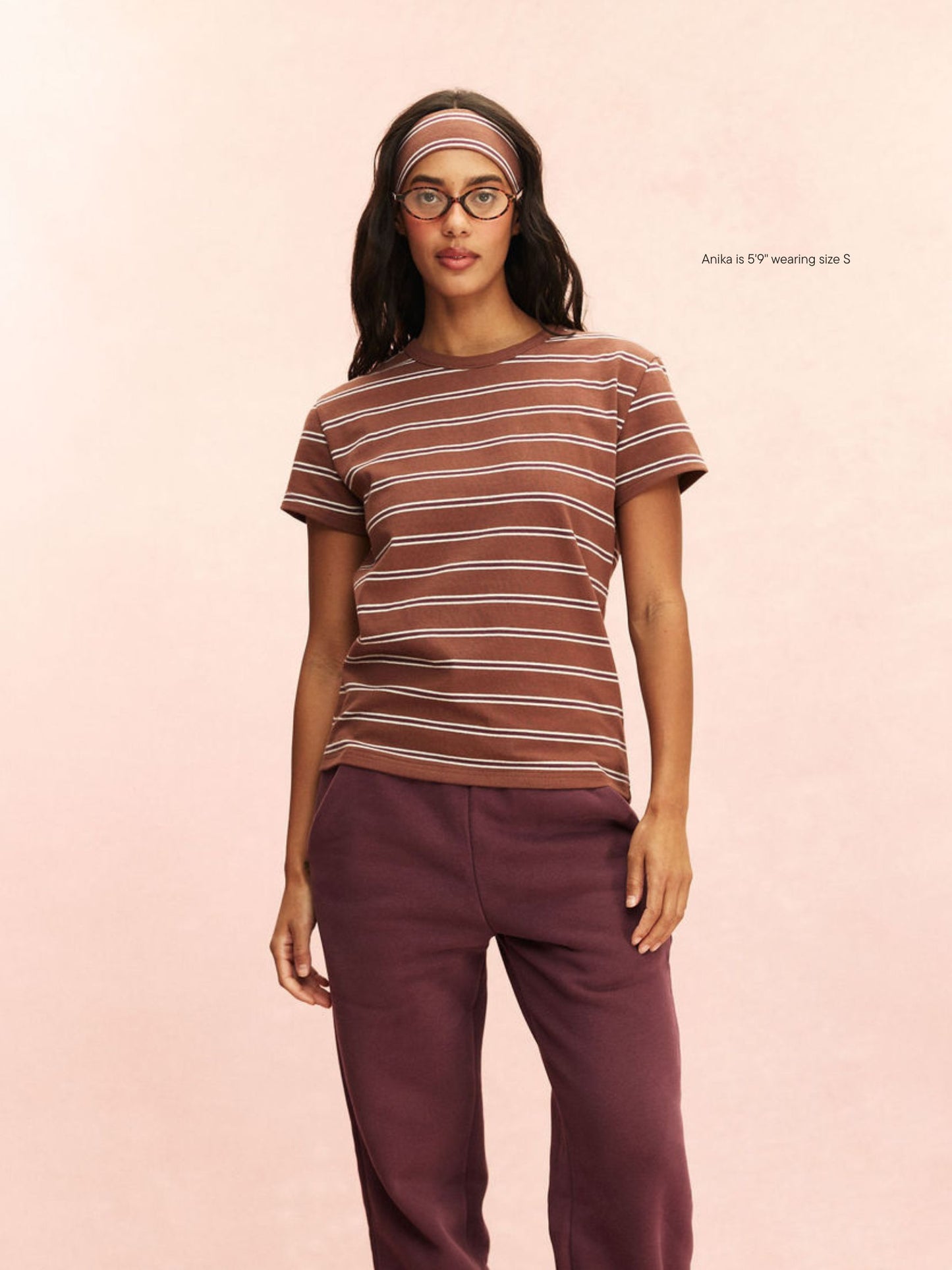 girl wearing Striped Cotton T-Shirt -tonal stripe