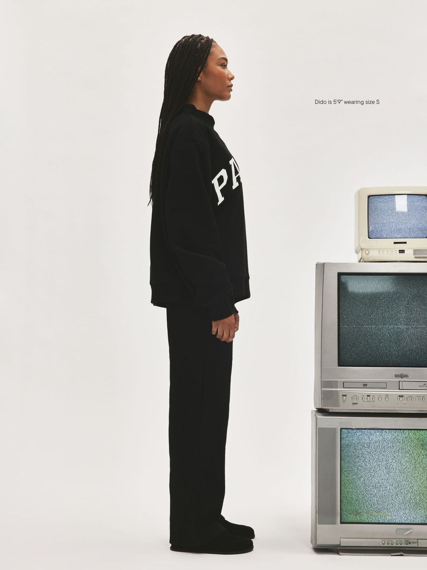 girl wearing Boxer Sweatpants -black