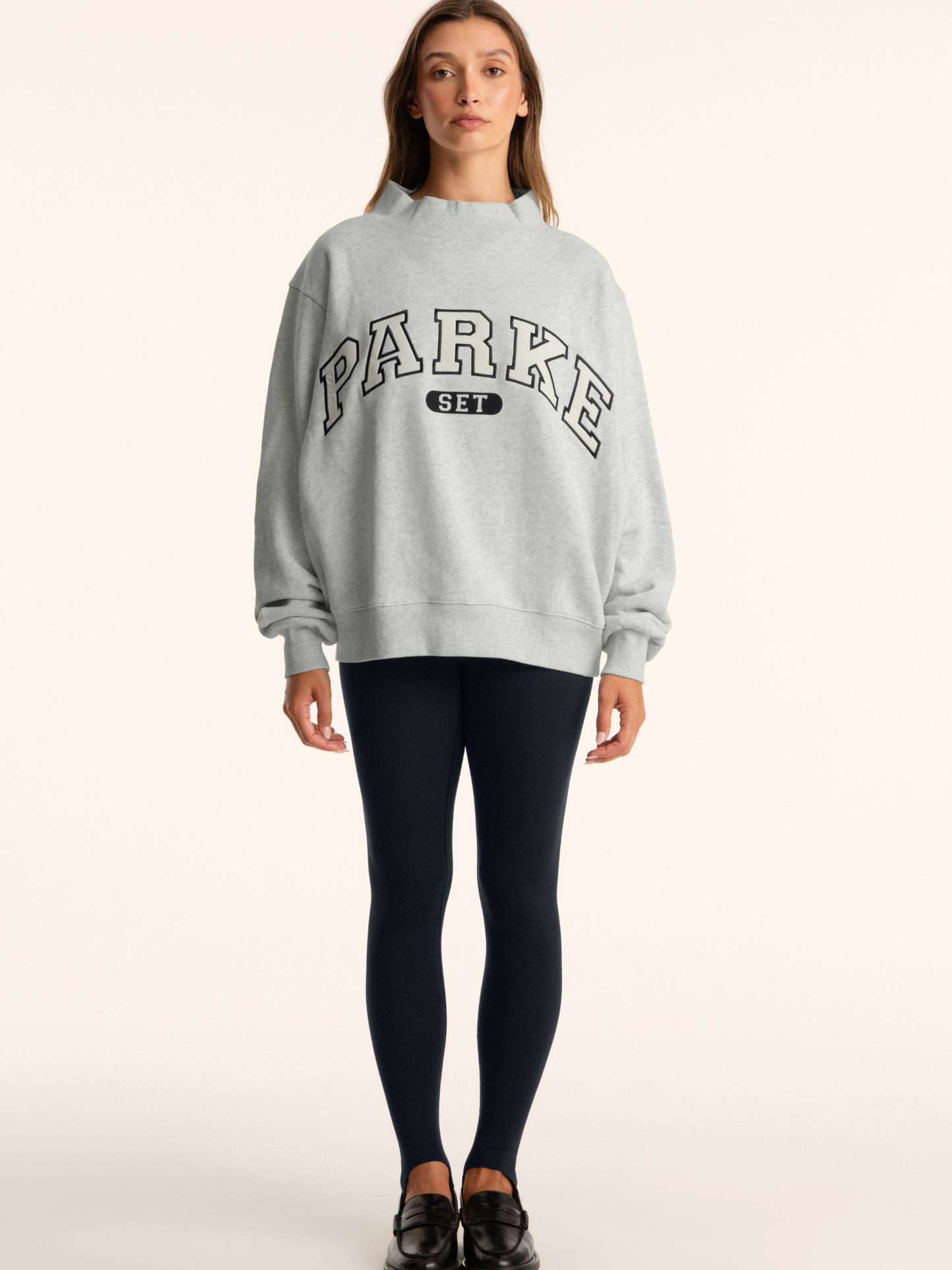 girl wearing Parke x SET Varsity Mockneck -ocra