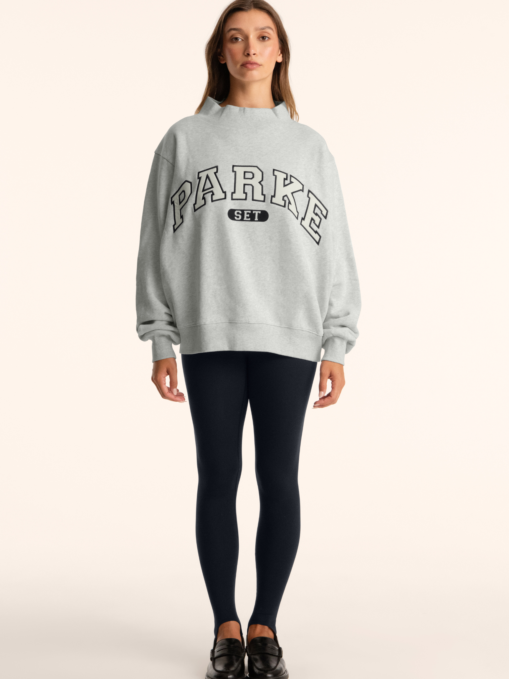 girl wearing Parke x SET Varsity Mockneck -ocra