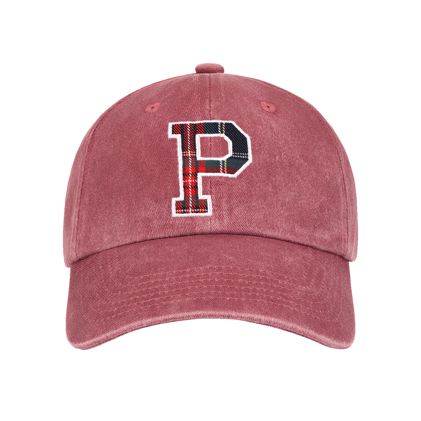 Holiday P Hat -washed maroon + plaid p