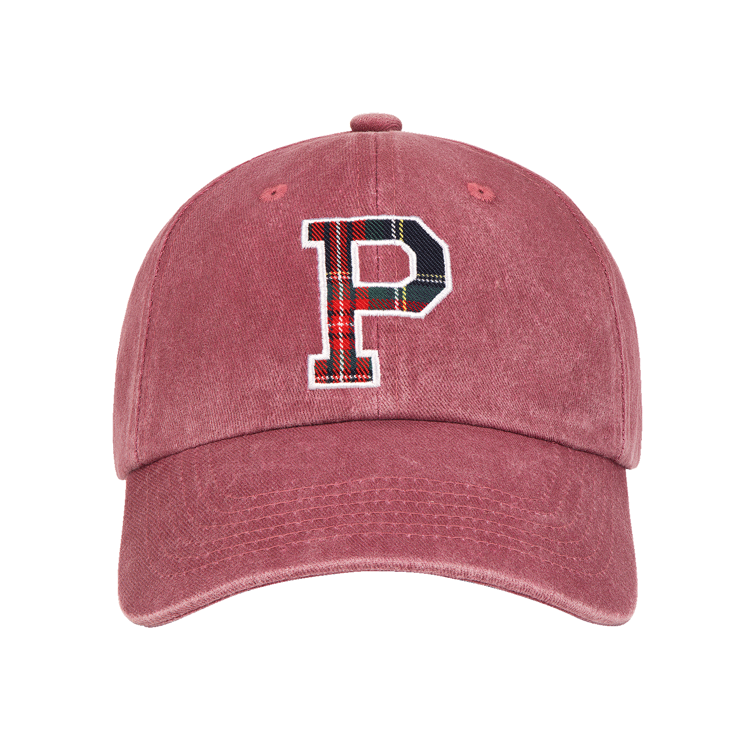 Holiday P Hat -washed maroon + plaid p