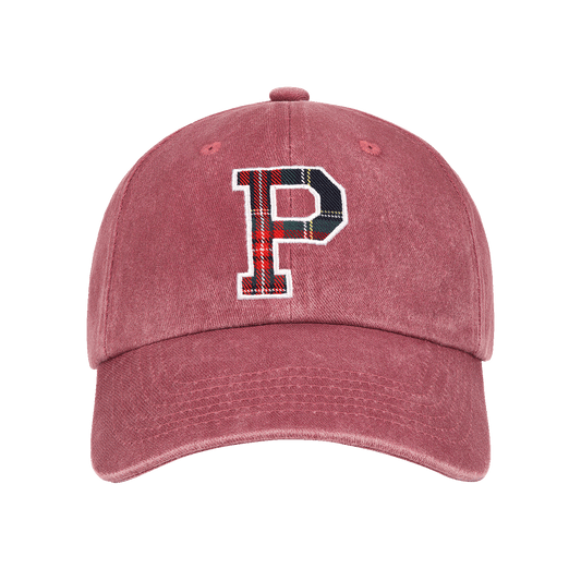 Holiday P Hat -washed maroon + plaid p