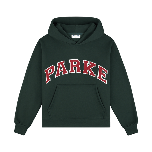 Holiday Varsity Hoodie -forest + maroon