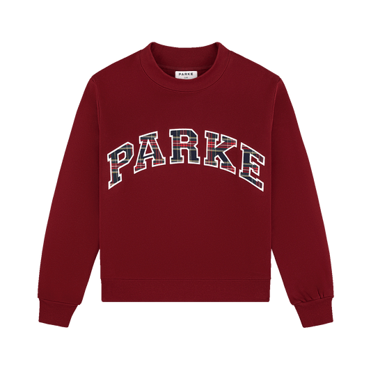 Holiday Plaid Varsity Mockneck -maroon + plaid