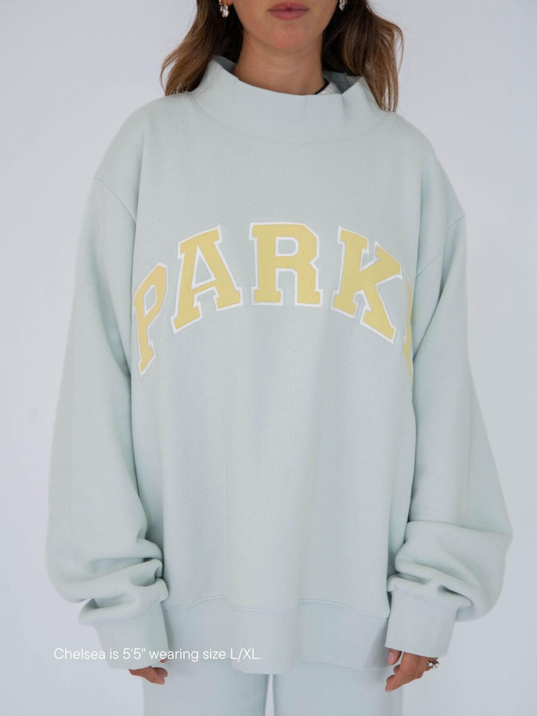 varsity mockneck -something blue + peel