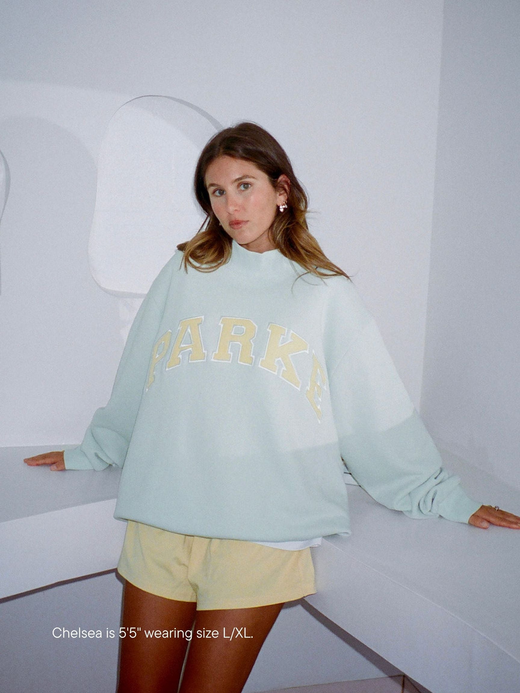 varsity mockneck -something blue + peel