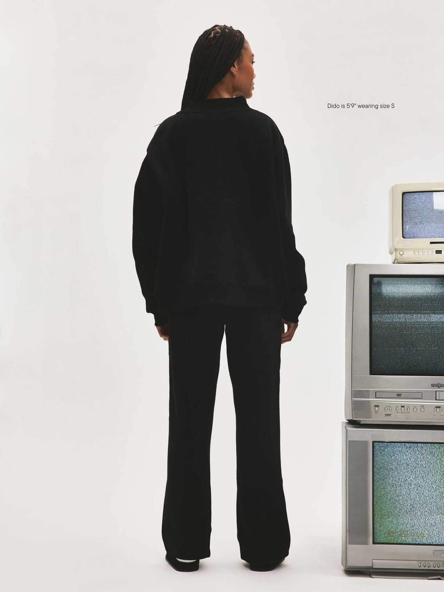 girl wearing Boxer Sweatpants -black