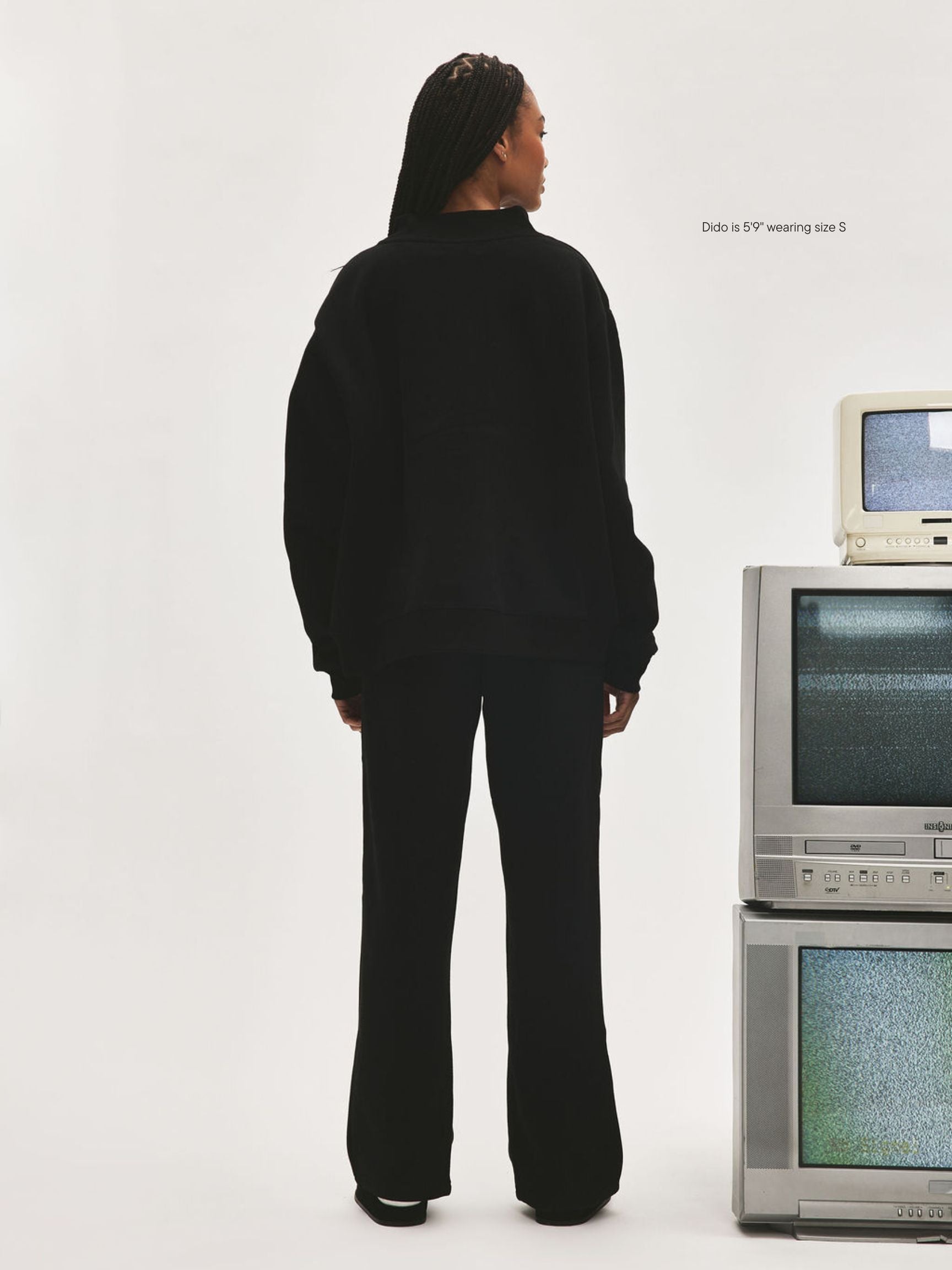 girl wearing Boxer Sweatpants -black