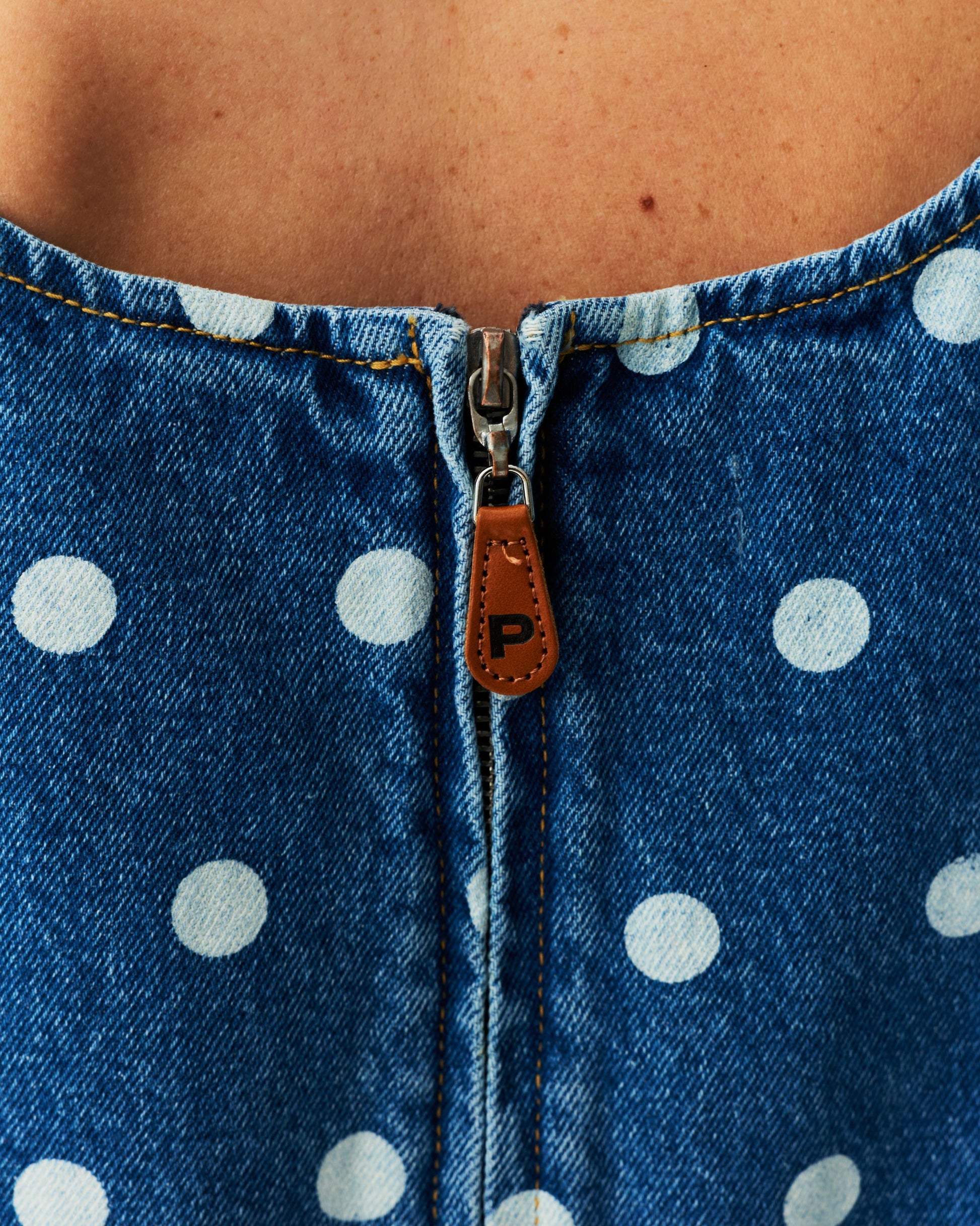 Polka Dot Mini Dress - Medium Wash Polka Dot
