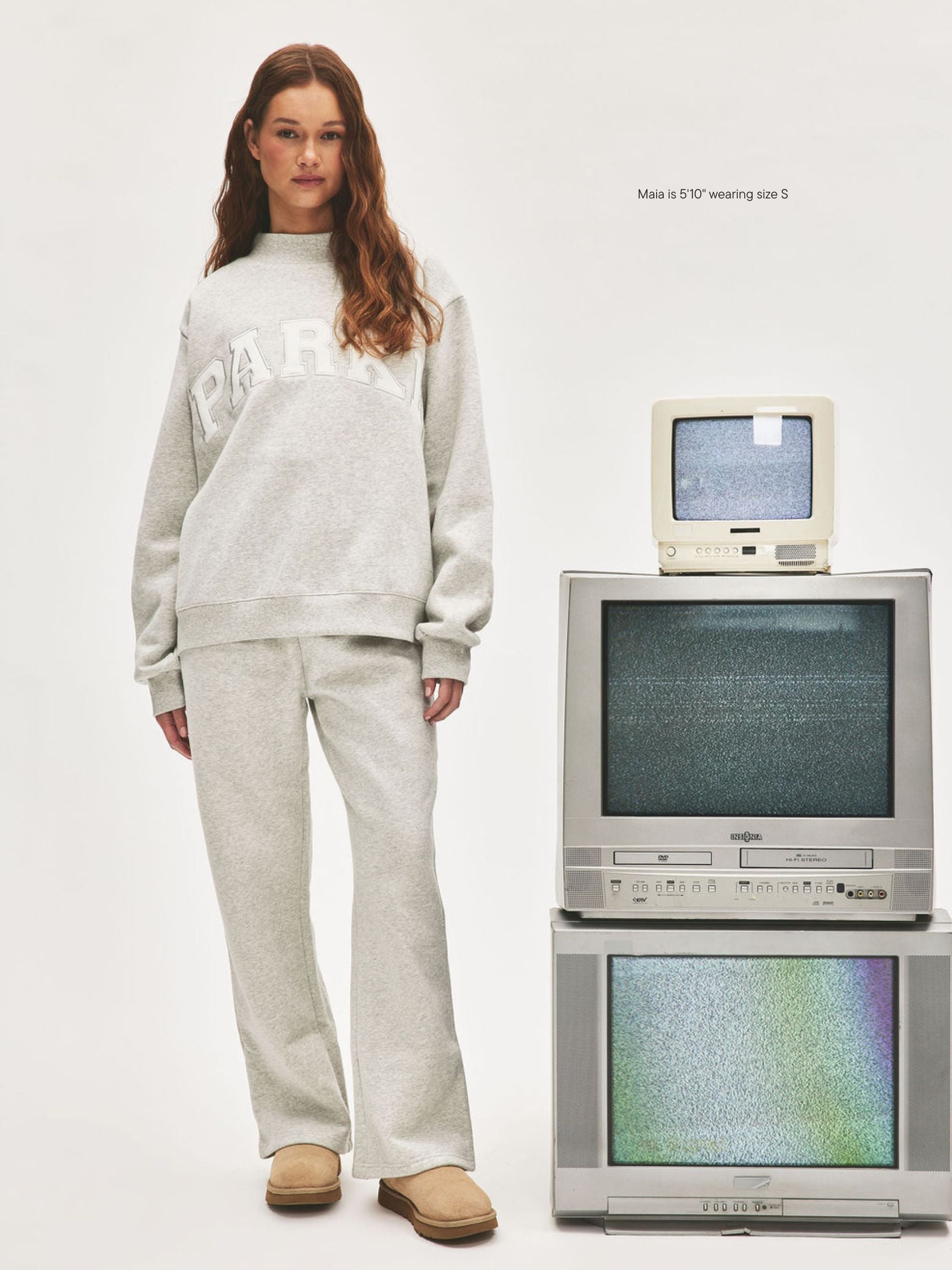 girl wearing Boxer Sweatpants -classic grey