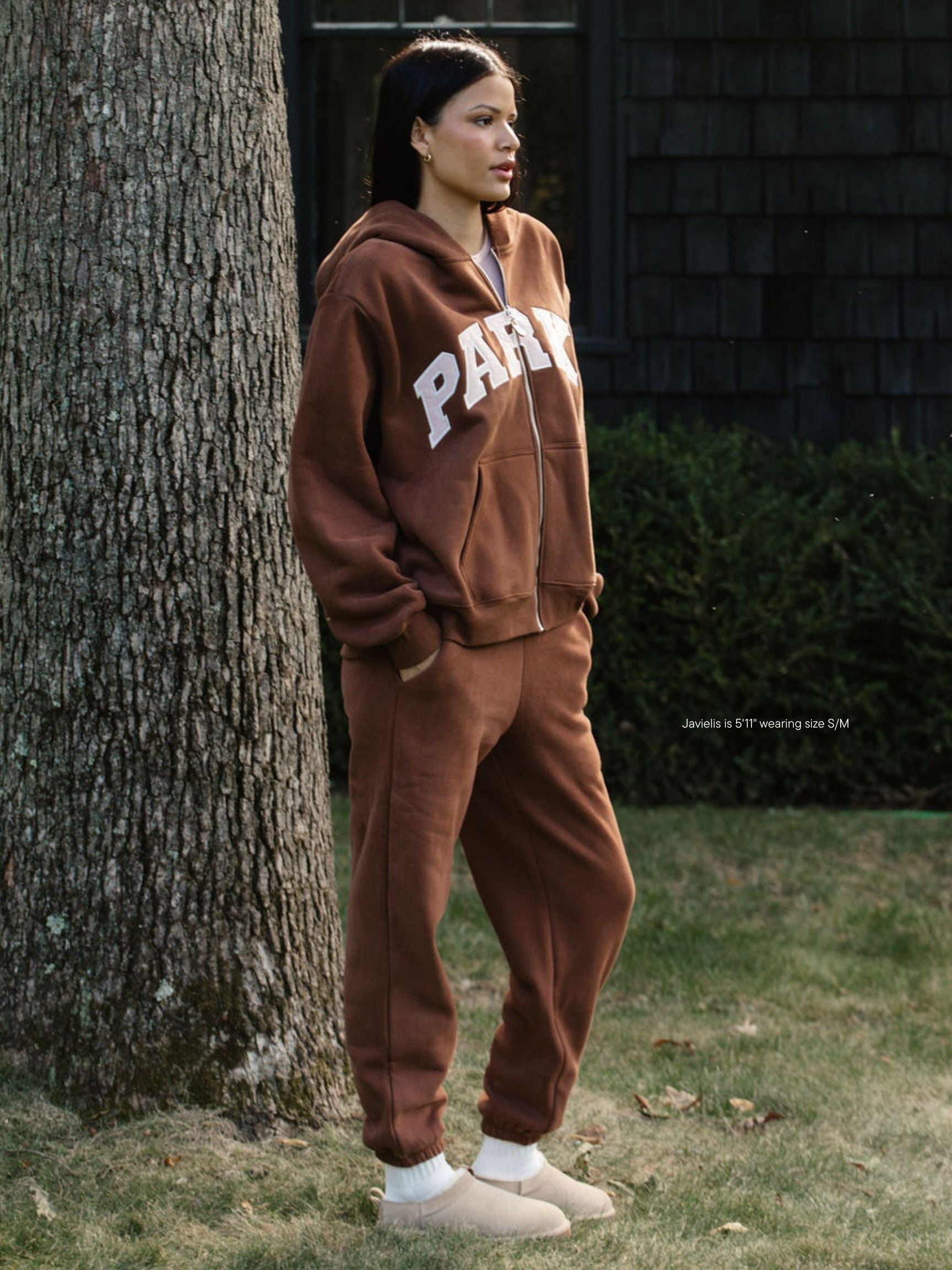 girl wearing Drawstring Unisex Sweats - mocha
