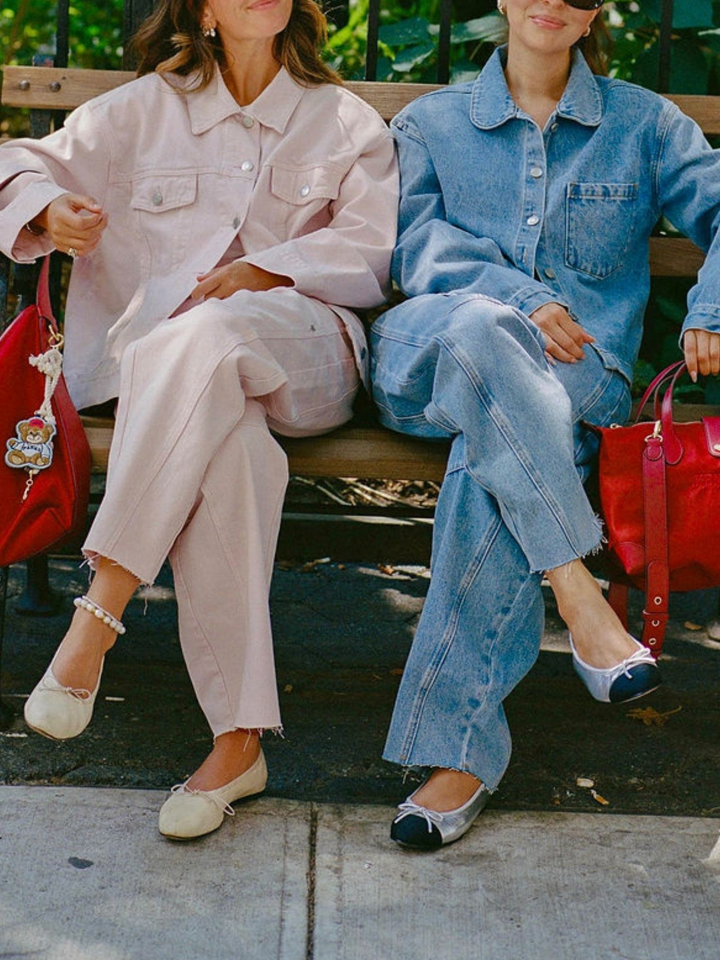 girl wearing parke x scl oversized horseshoe jean -petal
