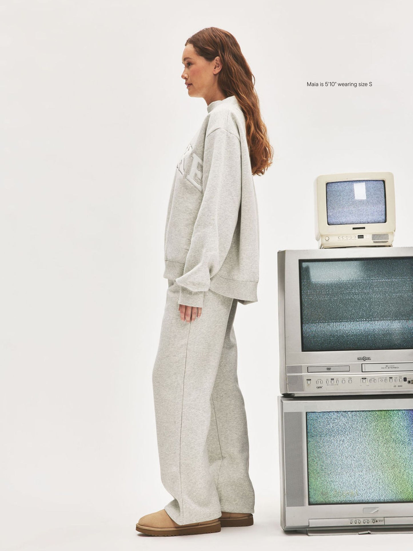 girl wearing Boxer Sweatpants -classic grey