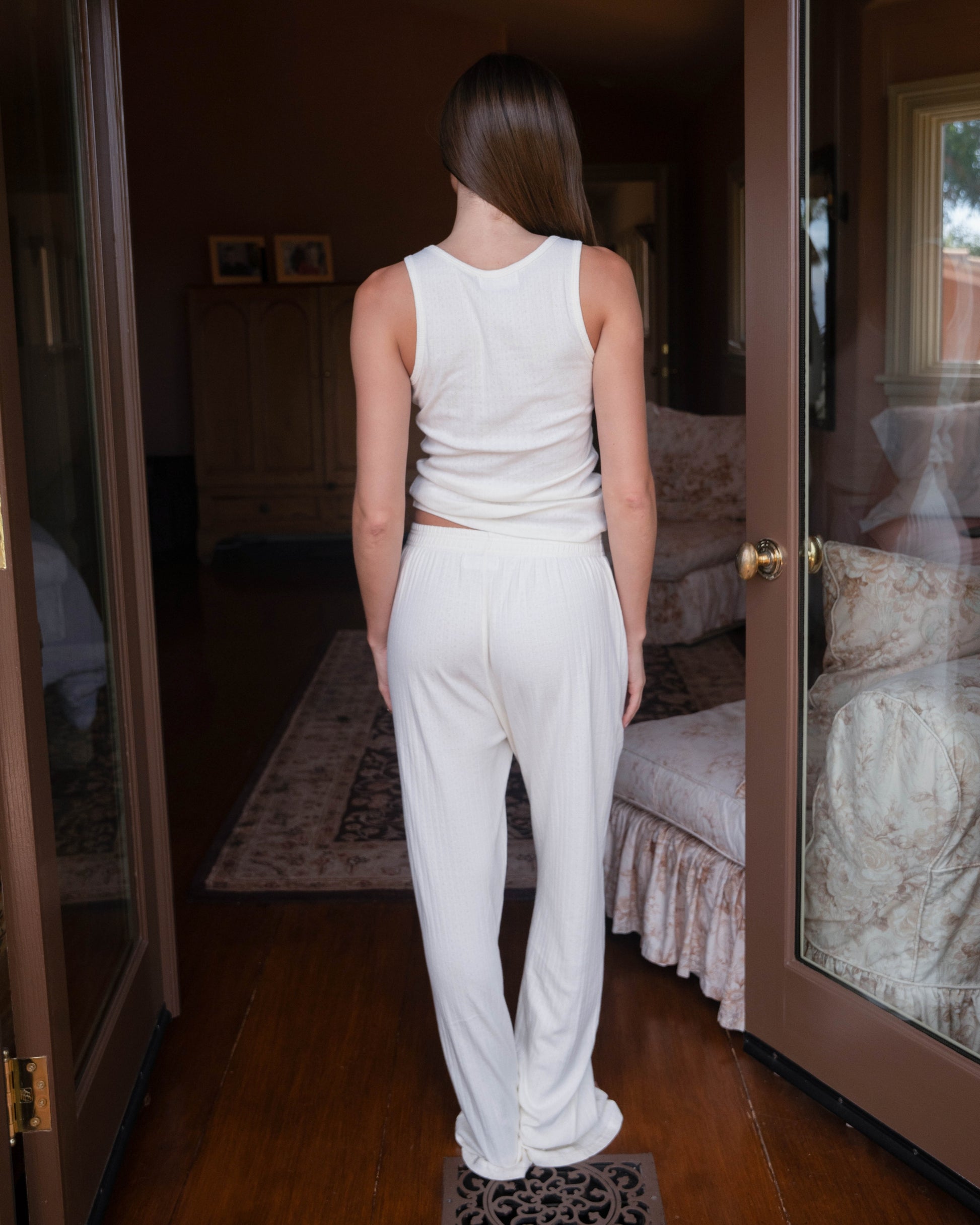 Pointelle Cotton Boxer Pants - Pearl