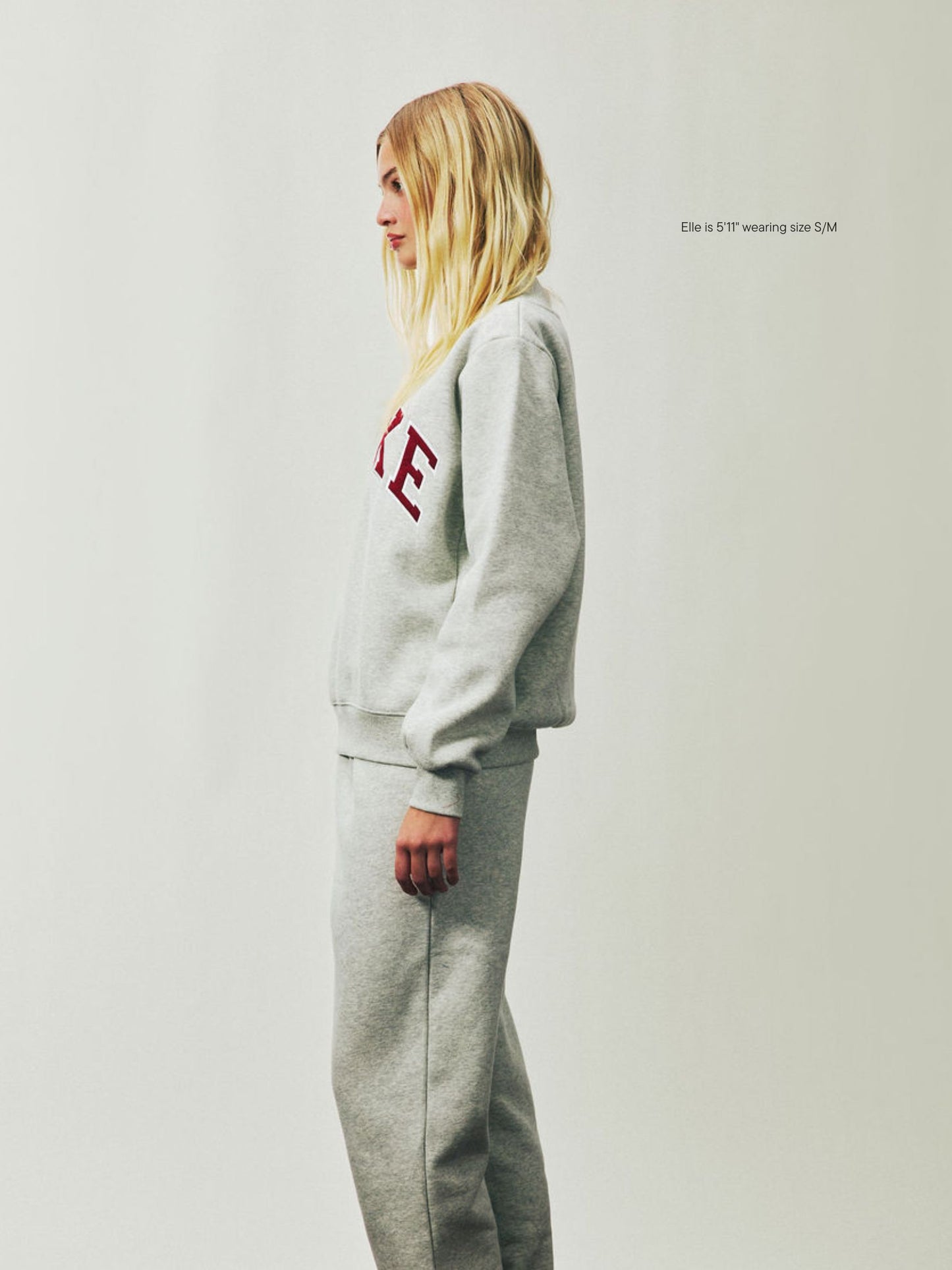 girl wearing Holiday Varsity Mockneck -classic grey + maroon 