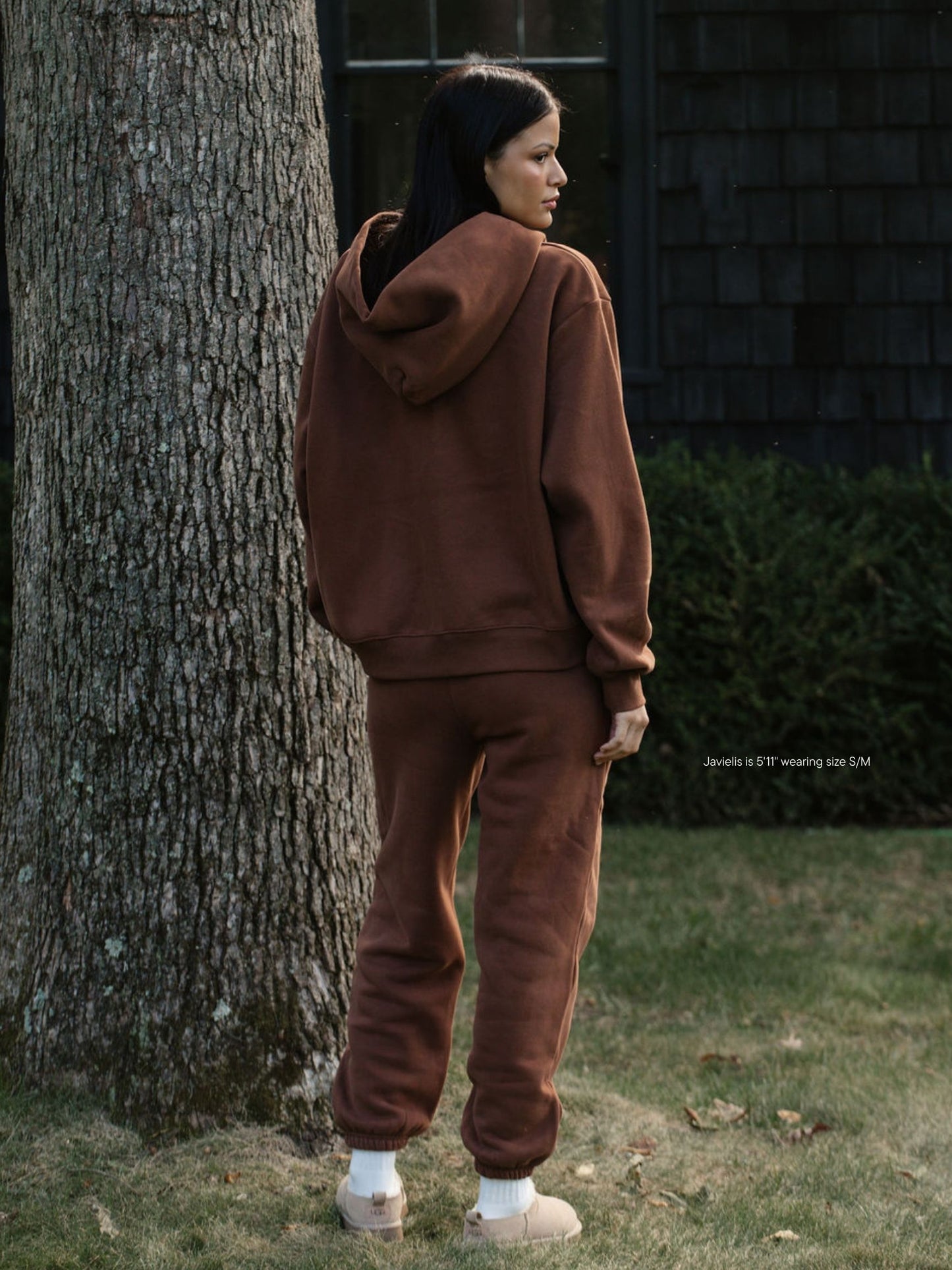 girl wearing Drawstring Unisex Sweats - mocha
