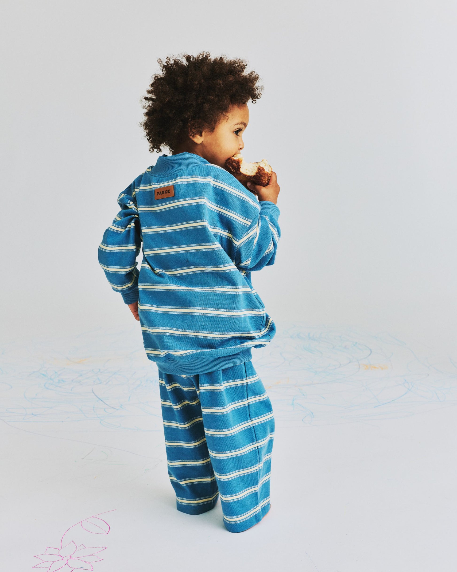 Kids Stripe Mockneck Pullover - Washed Indigo Stripe