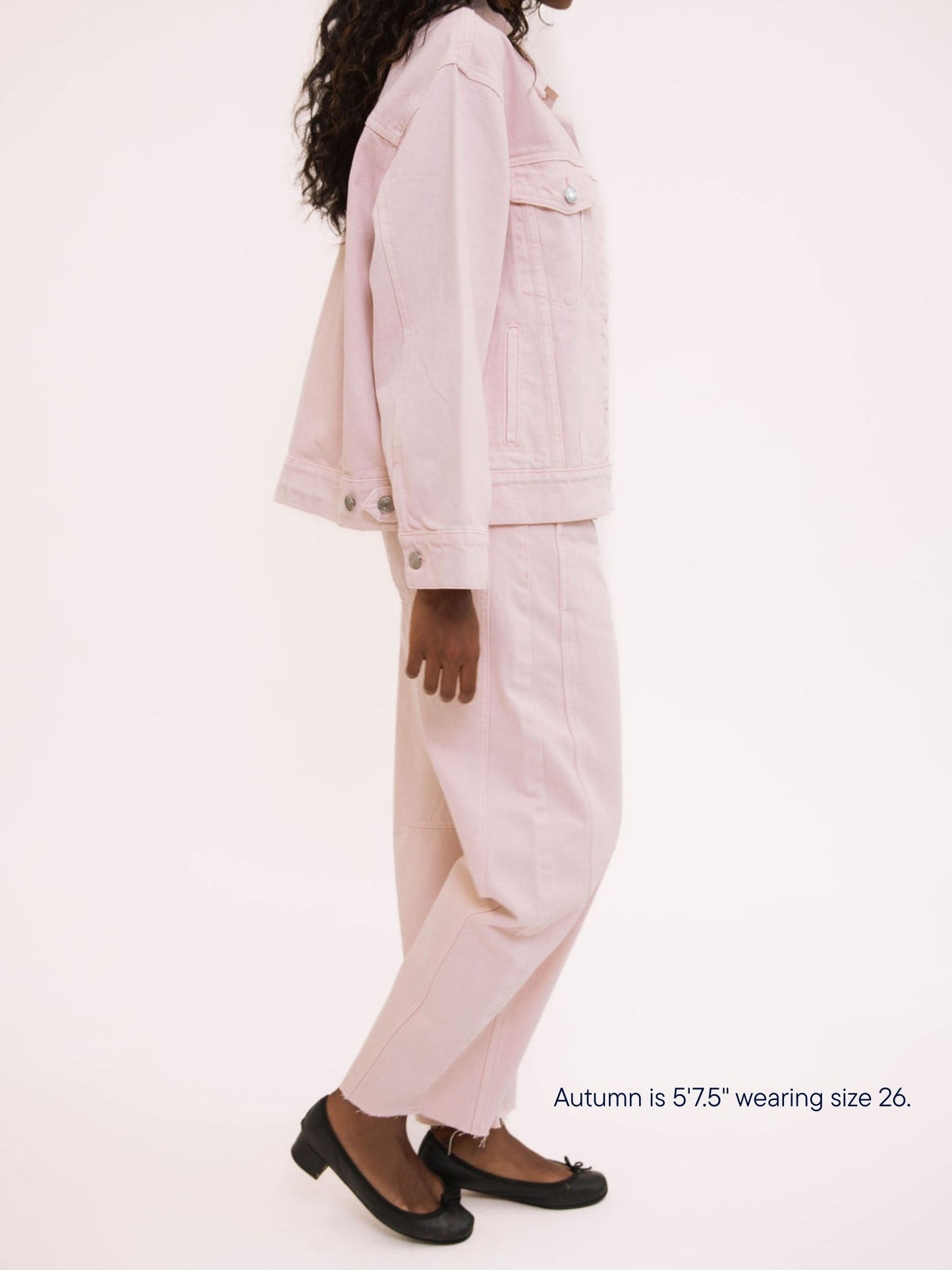 girl wearing parke x scl oversized horseshoe jean -petal