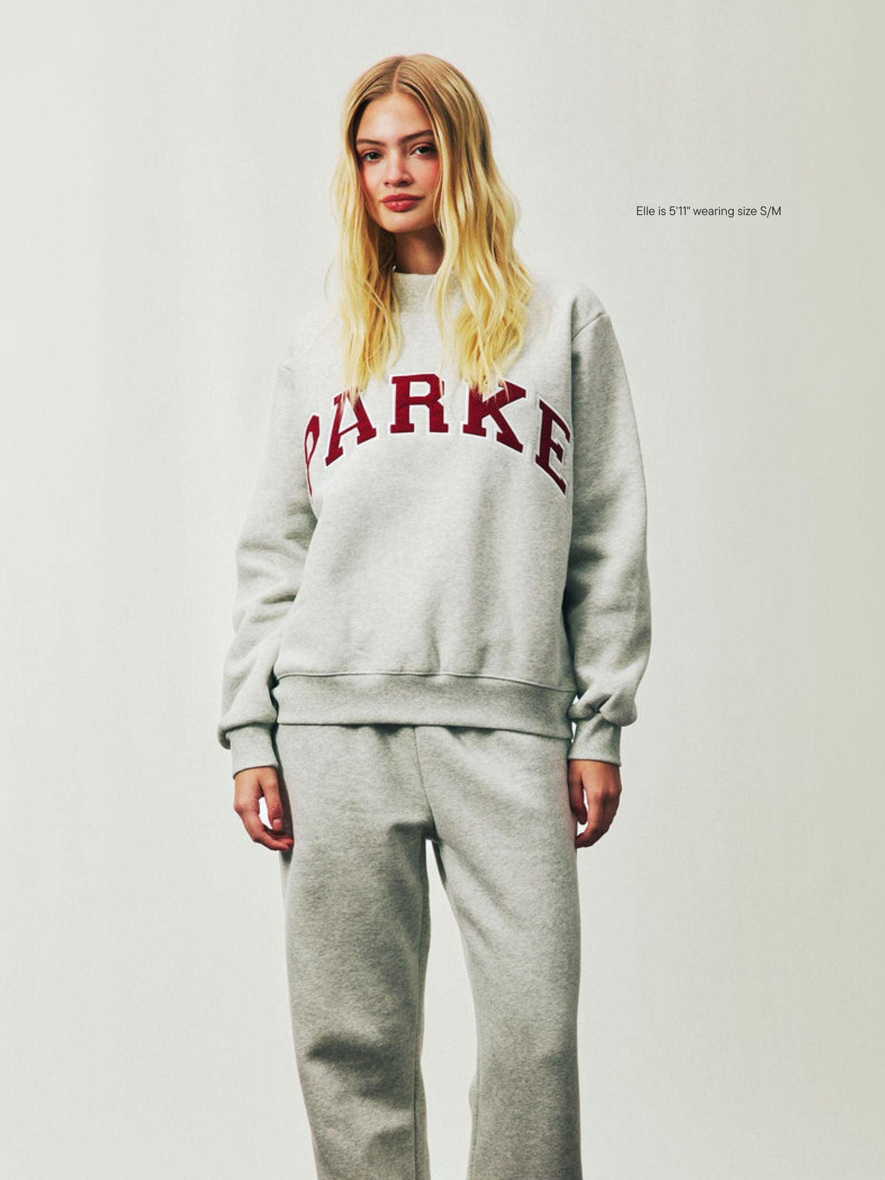 girl wearing Holiday Varsity Mockneck -classic grey + maroon 