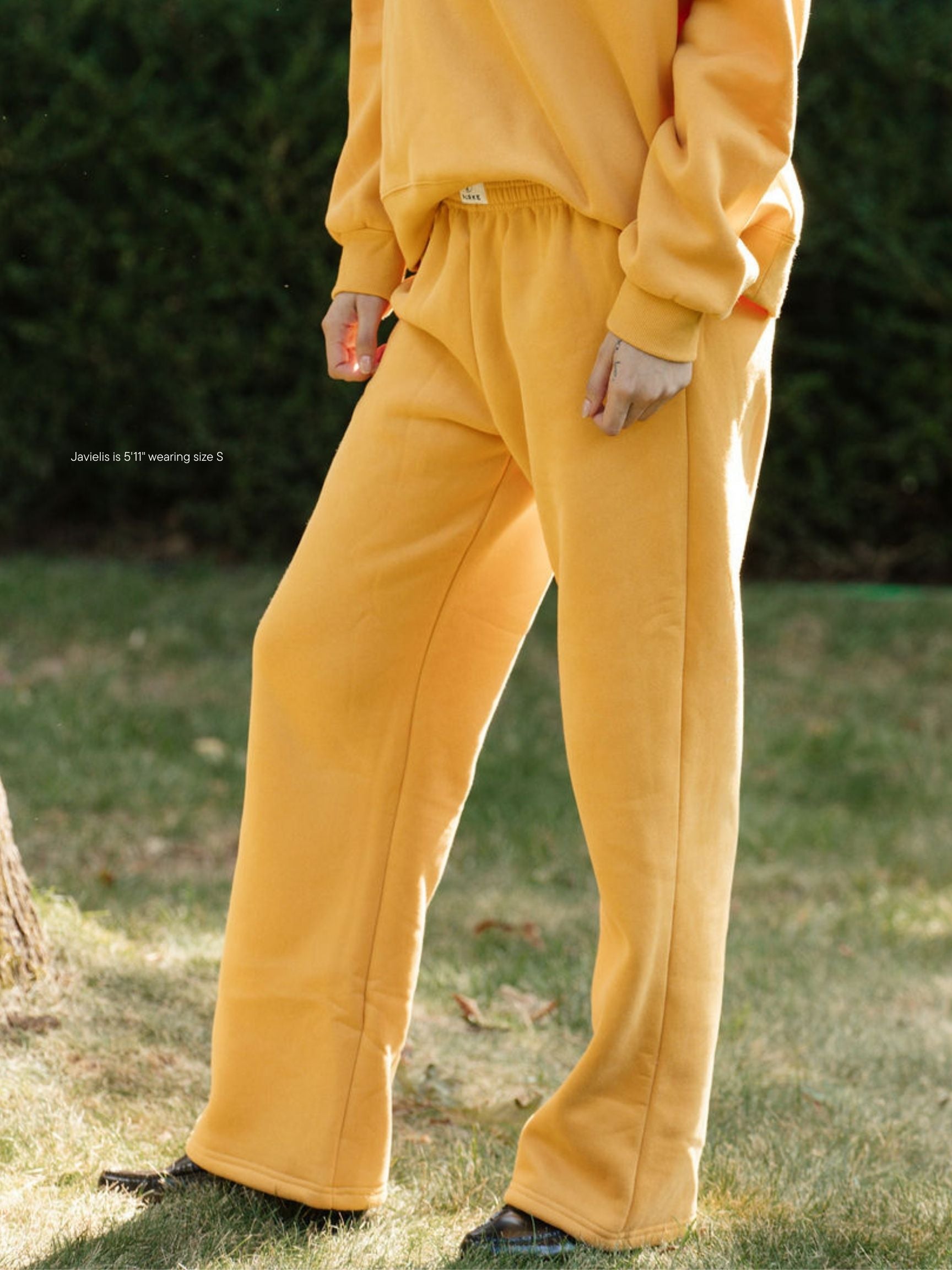 girl wearing sweat boxer pant -apricot