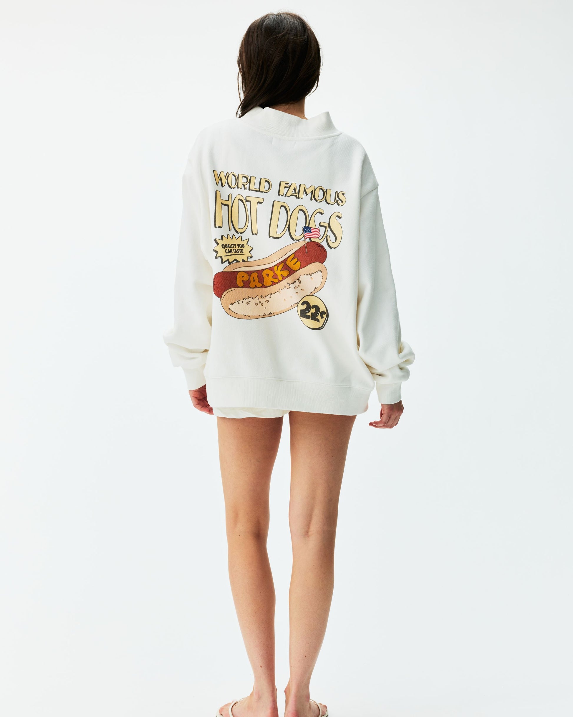 Hot Dog Graphic Mockneck - White