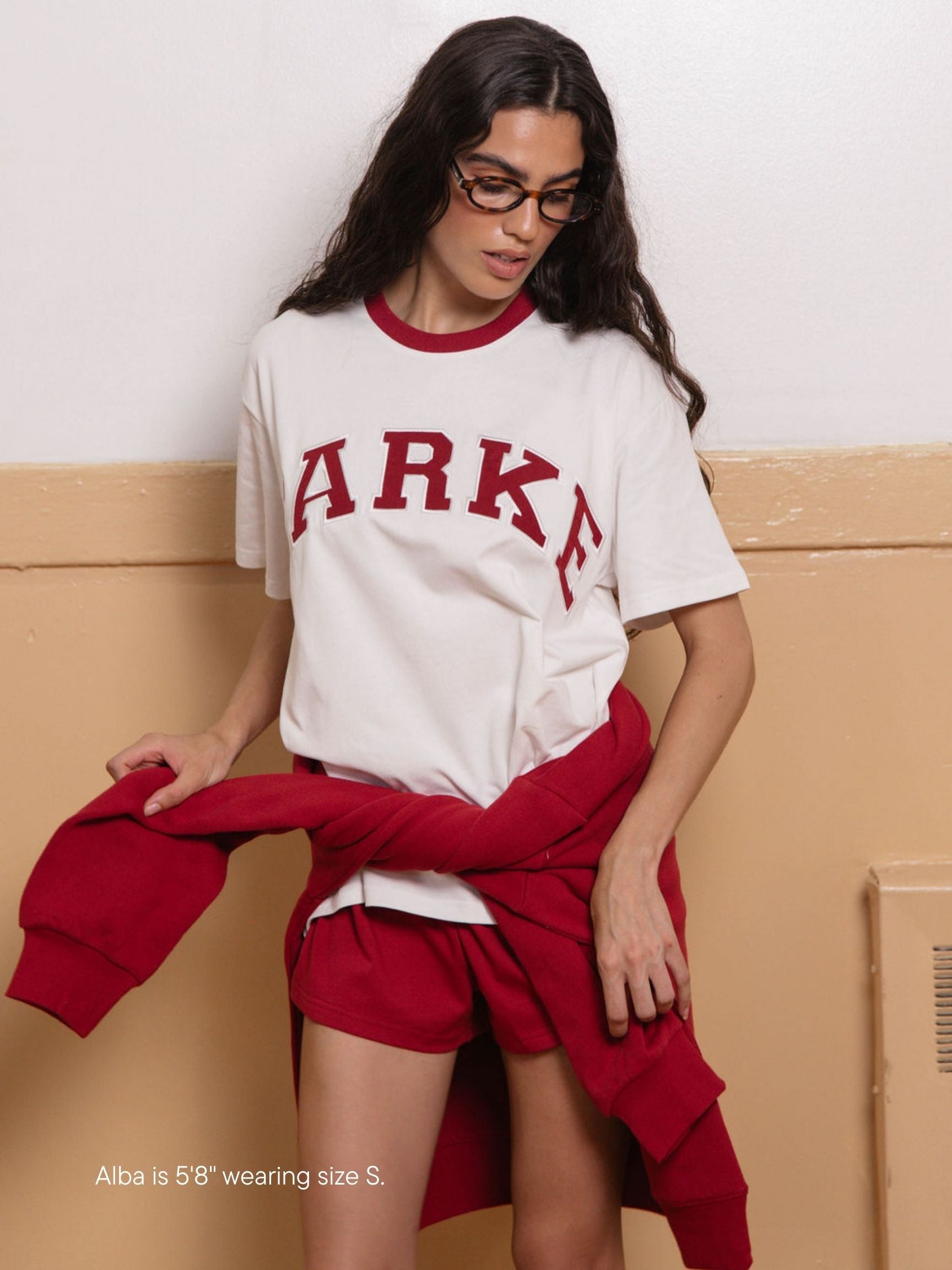 girl wearing cotton boxer shorts -crimson