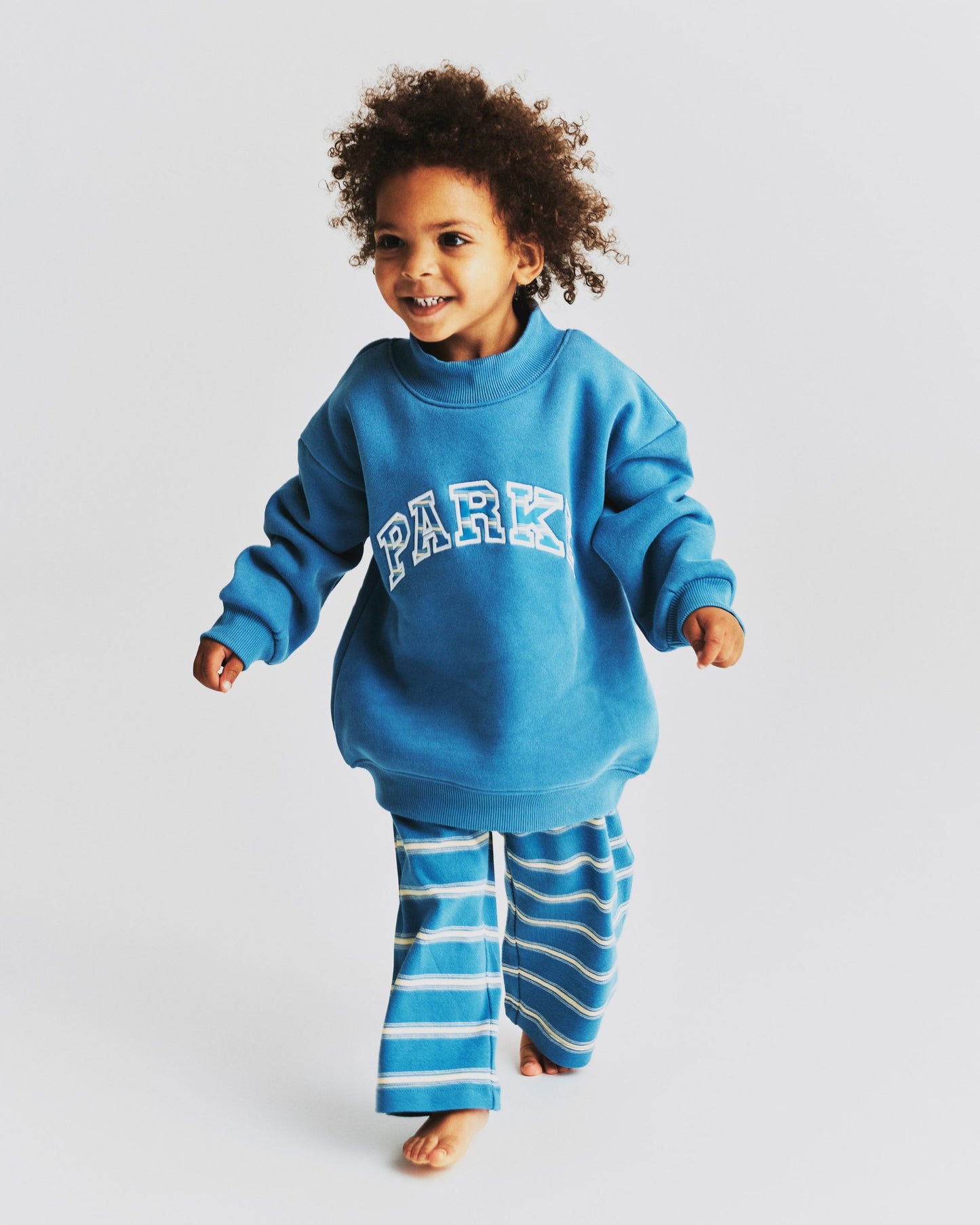 Kids Varsity Mockneck - Indigo + Washed Indigo Stripe