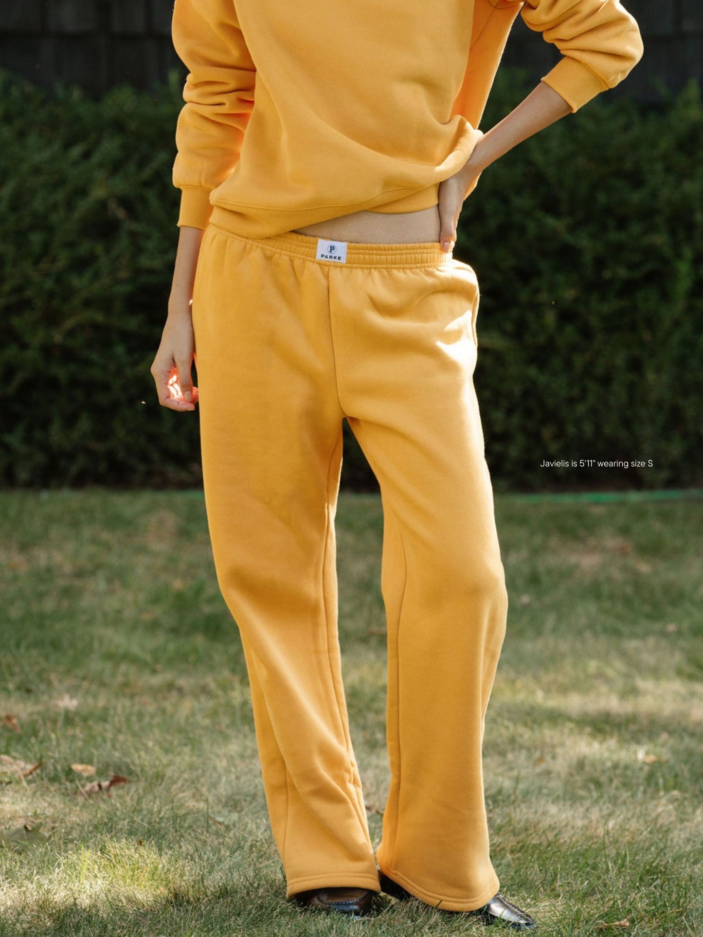 girl wearing sweat boxer pant -apricot