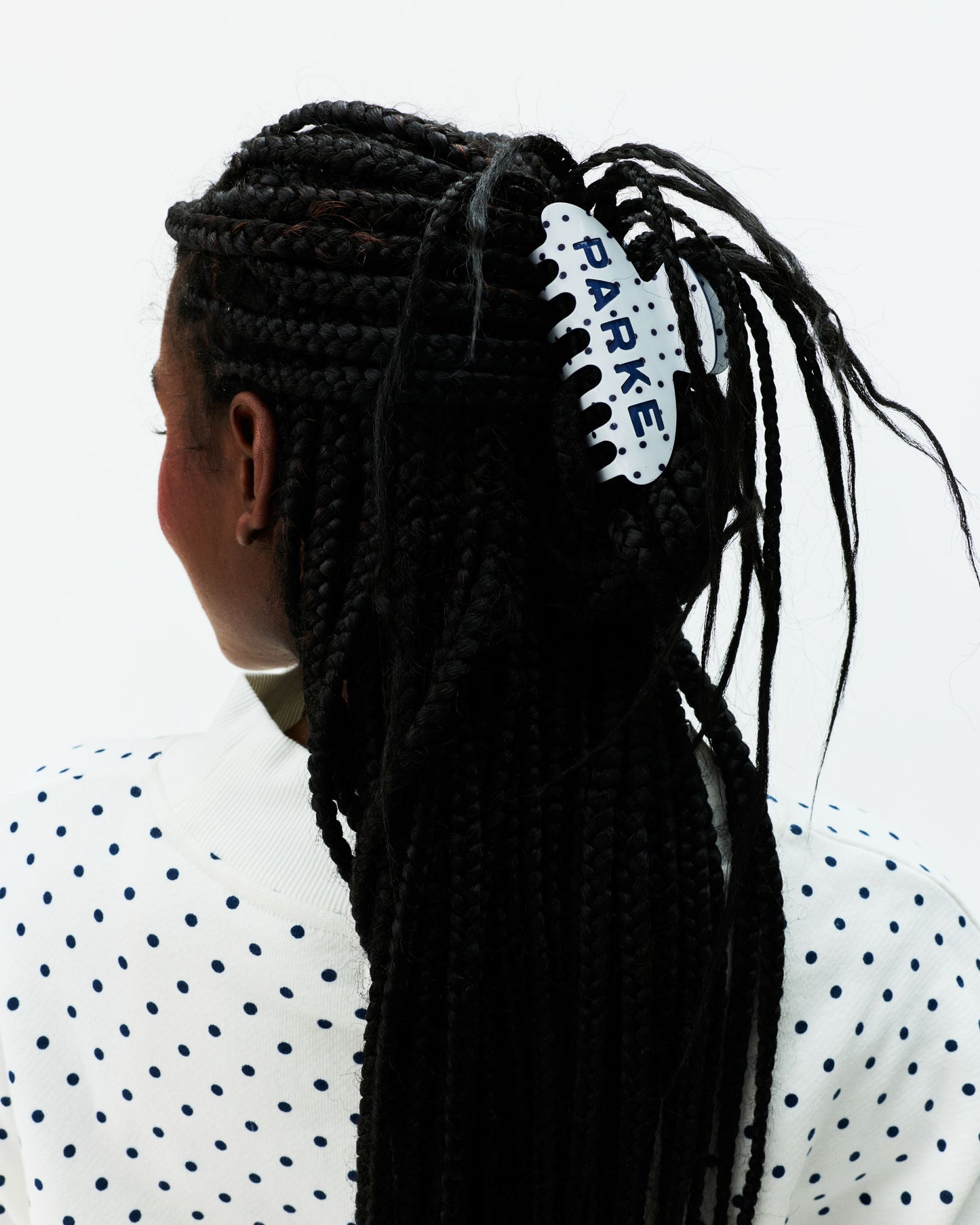 Preoder Claw Clip - White + Denim Polka Dot
