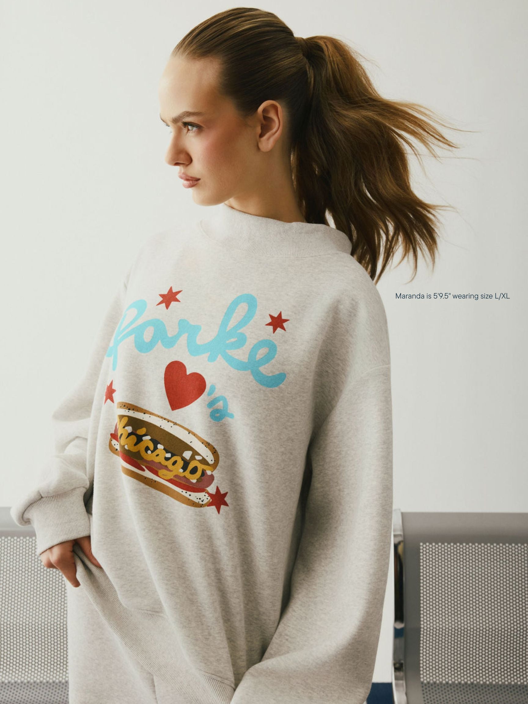 girl wearing Cities Graphic Mockneck -chicago