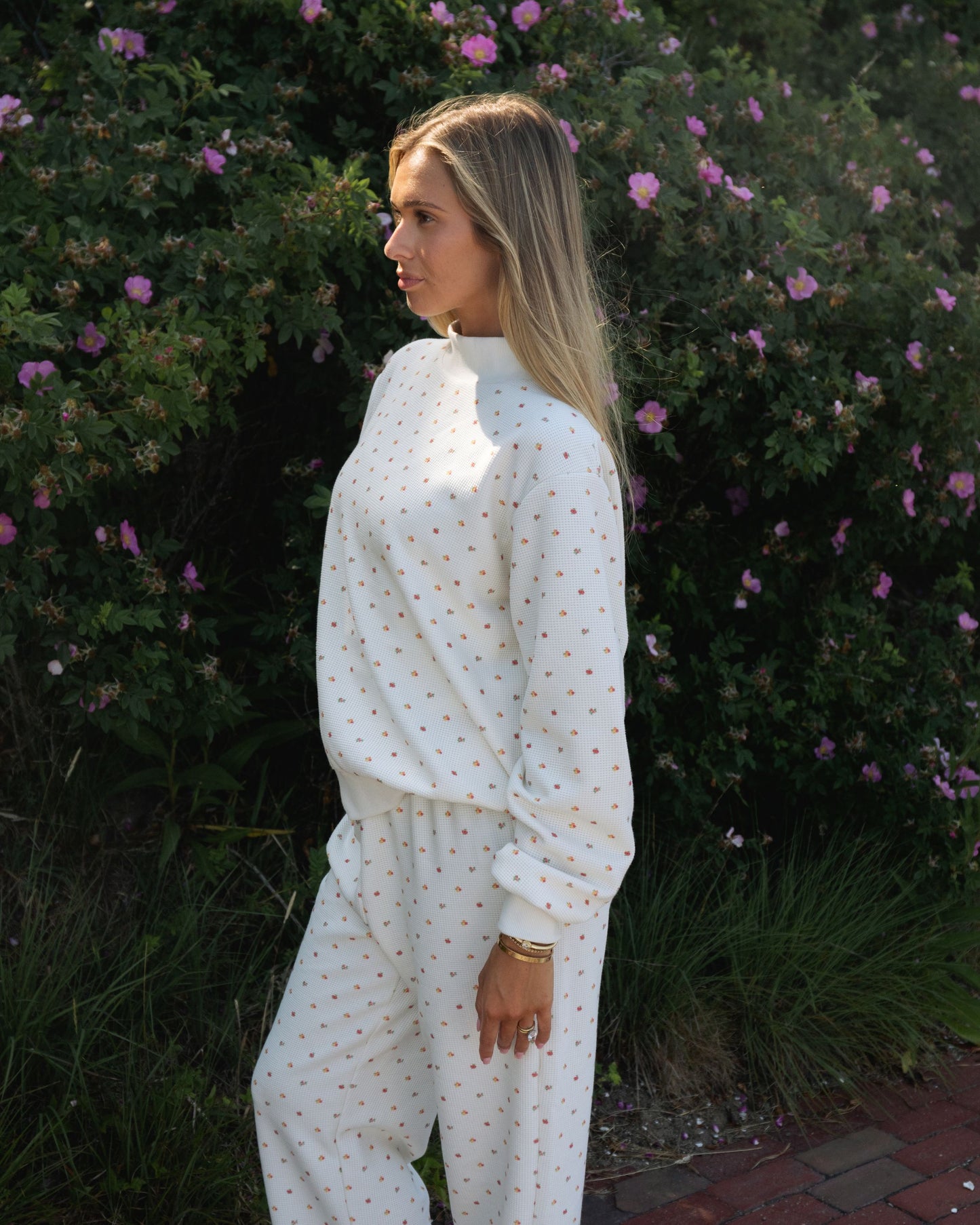Waffle Mockneck Pullover - Sunset Floral