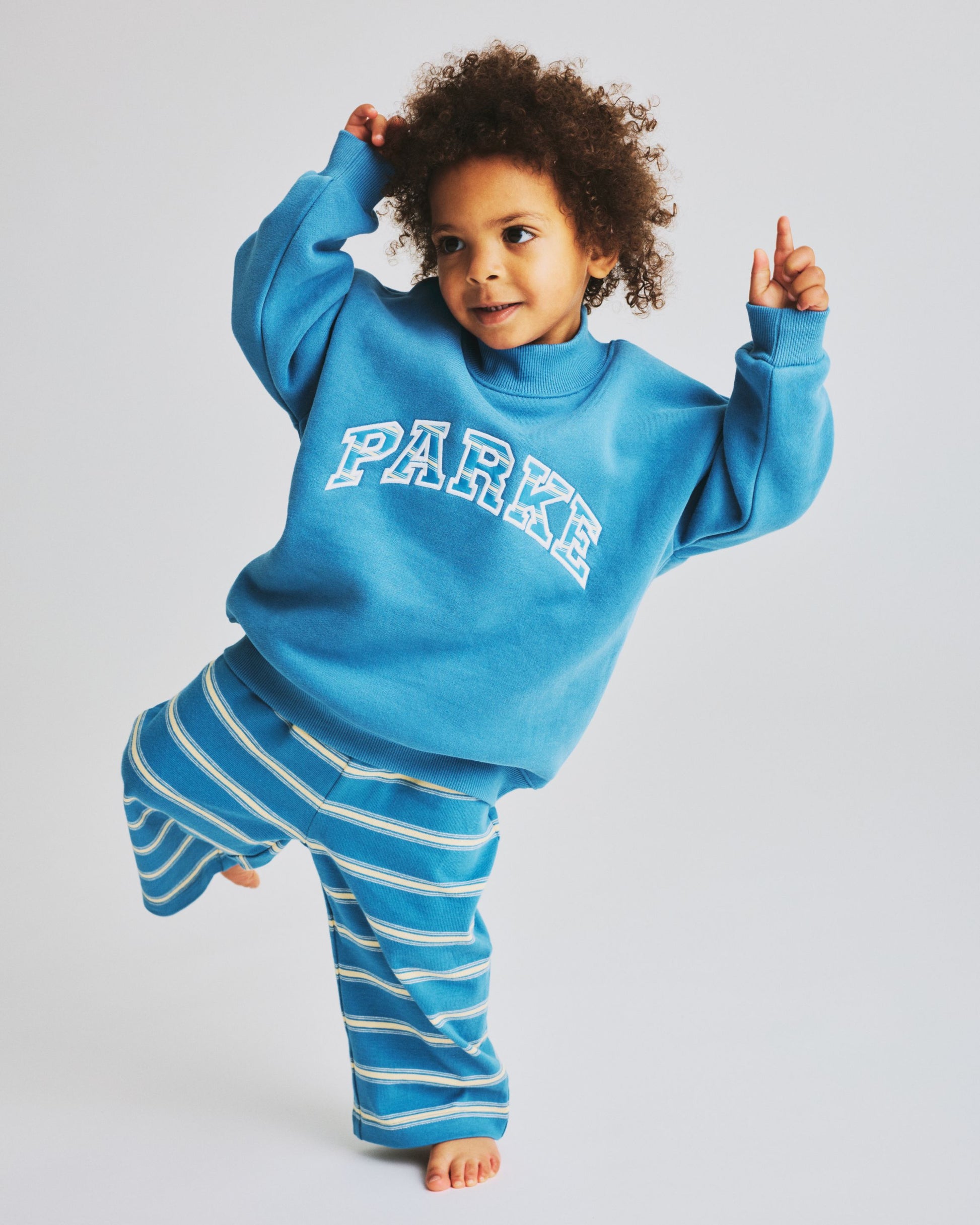 Kids Varsity Mockneck - Indigo + Washed Indigo Stripe