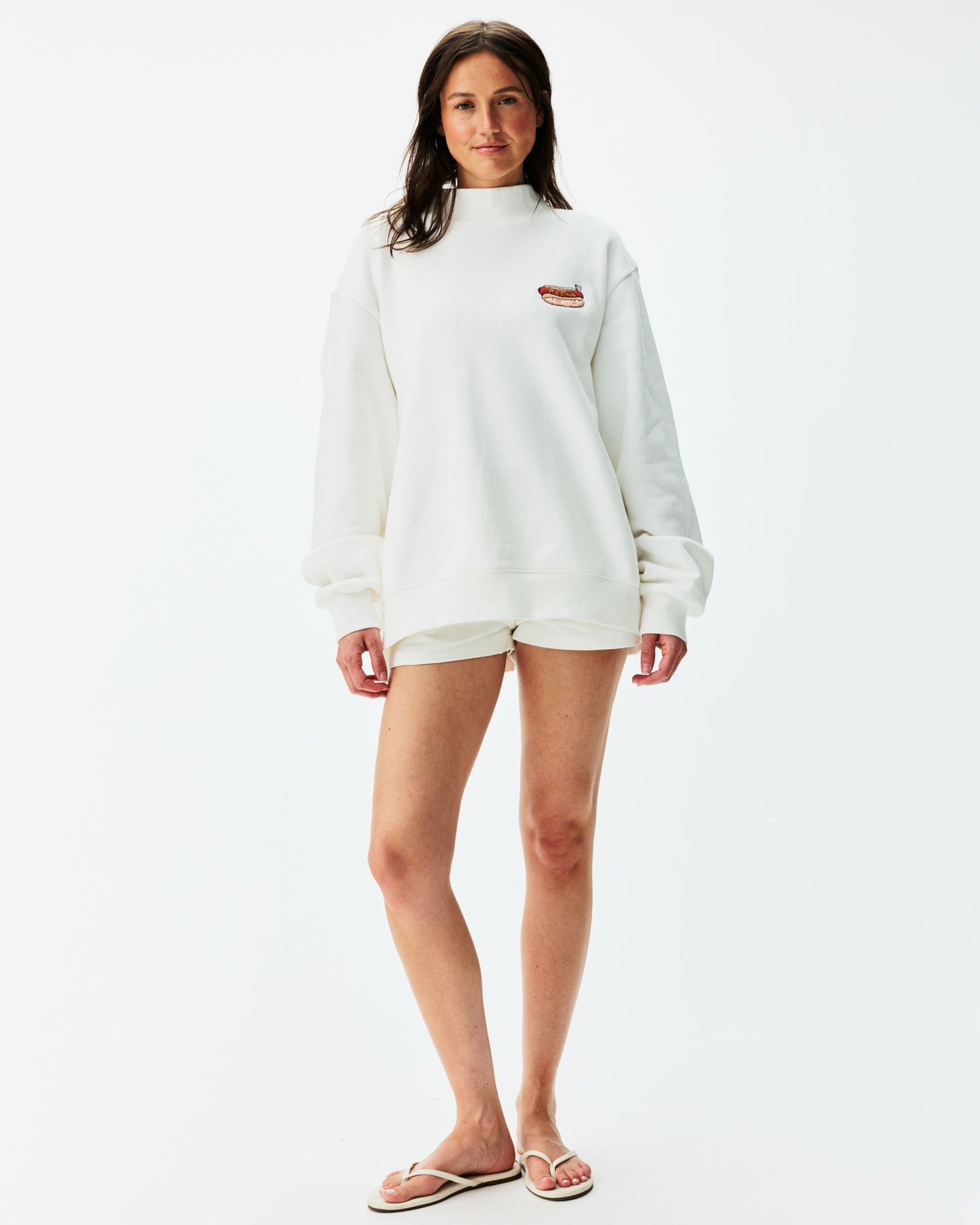 Hot Dog Graphic Mockneck - White