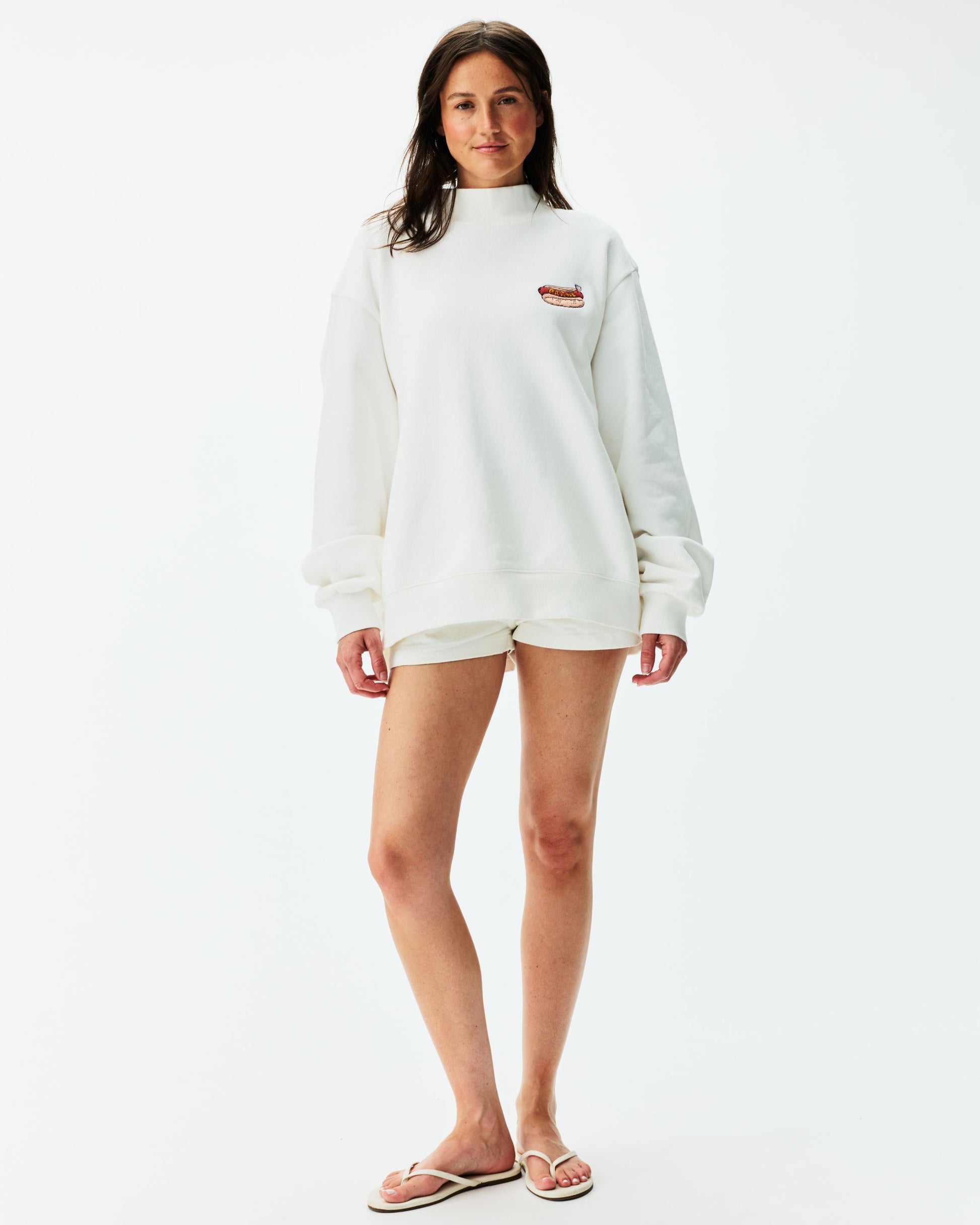 Hot Dog Graphic Mockneck - White