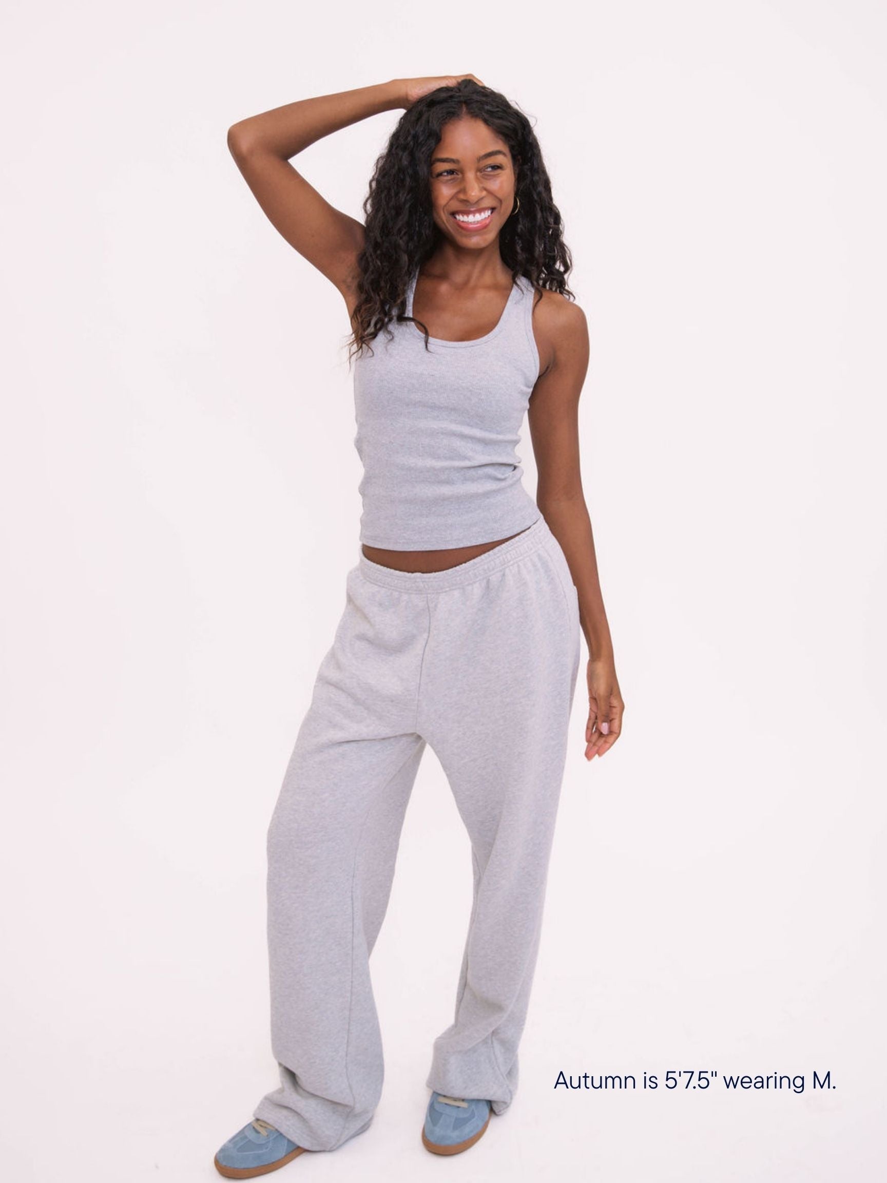 girl wearing parke x scl boxer sweatpant -heather grey