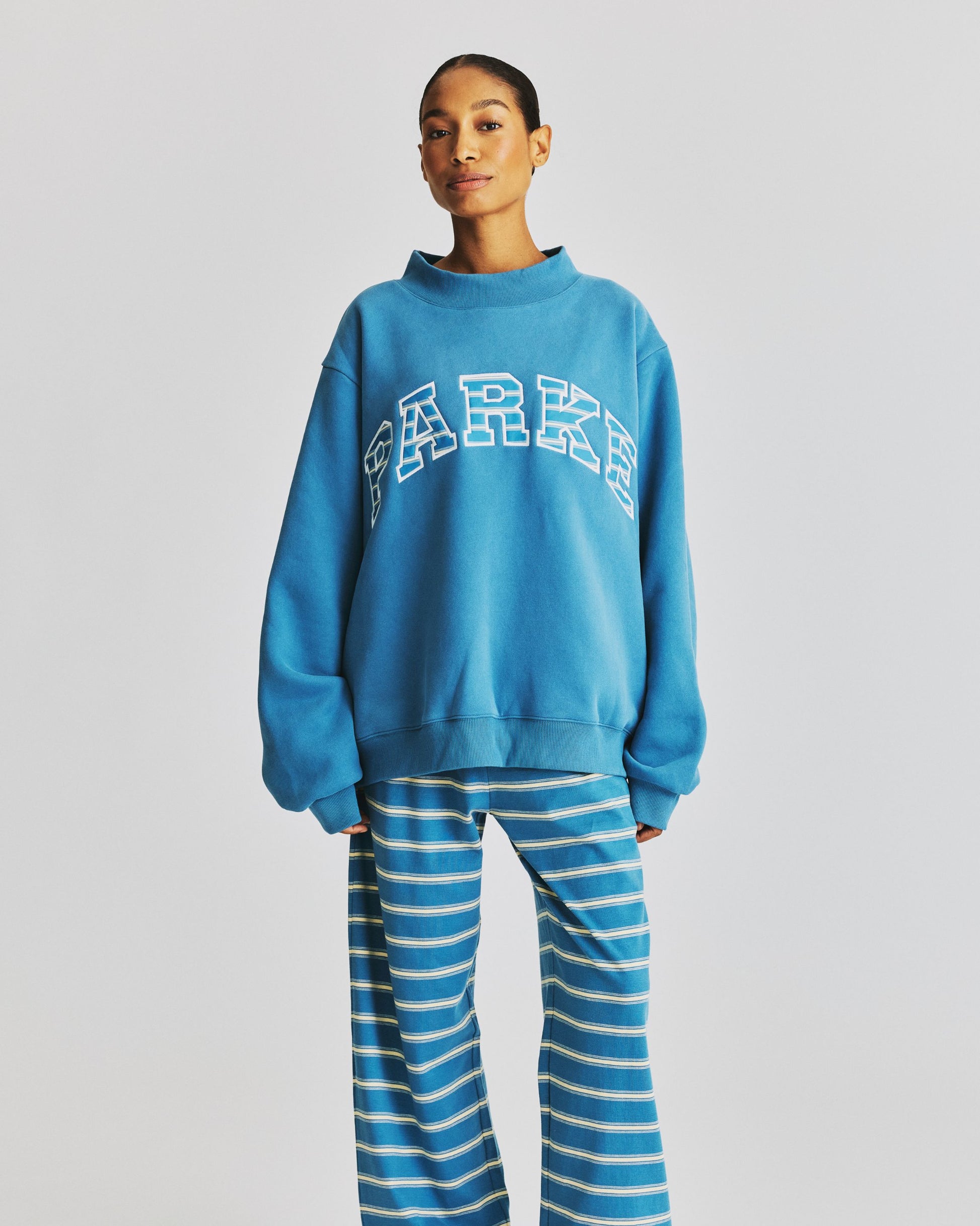 Varsity Mockneck - Washed Indigo + Washed Indigo Stripe