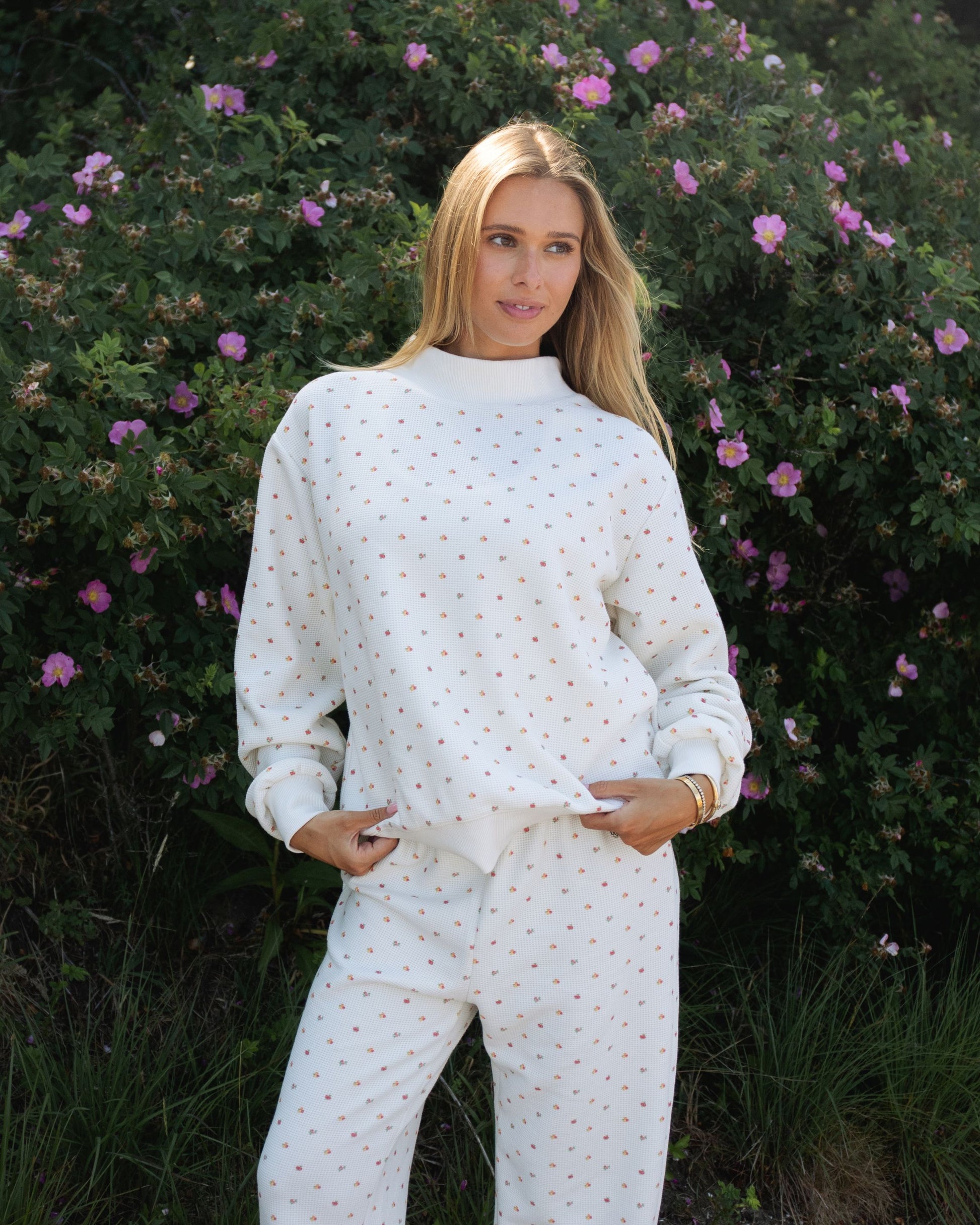 Waffle Mockneck Pullover - Sunset Floral