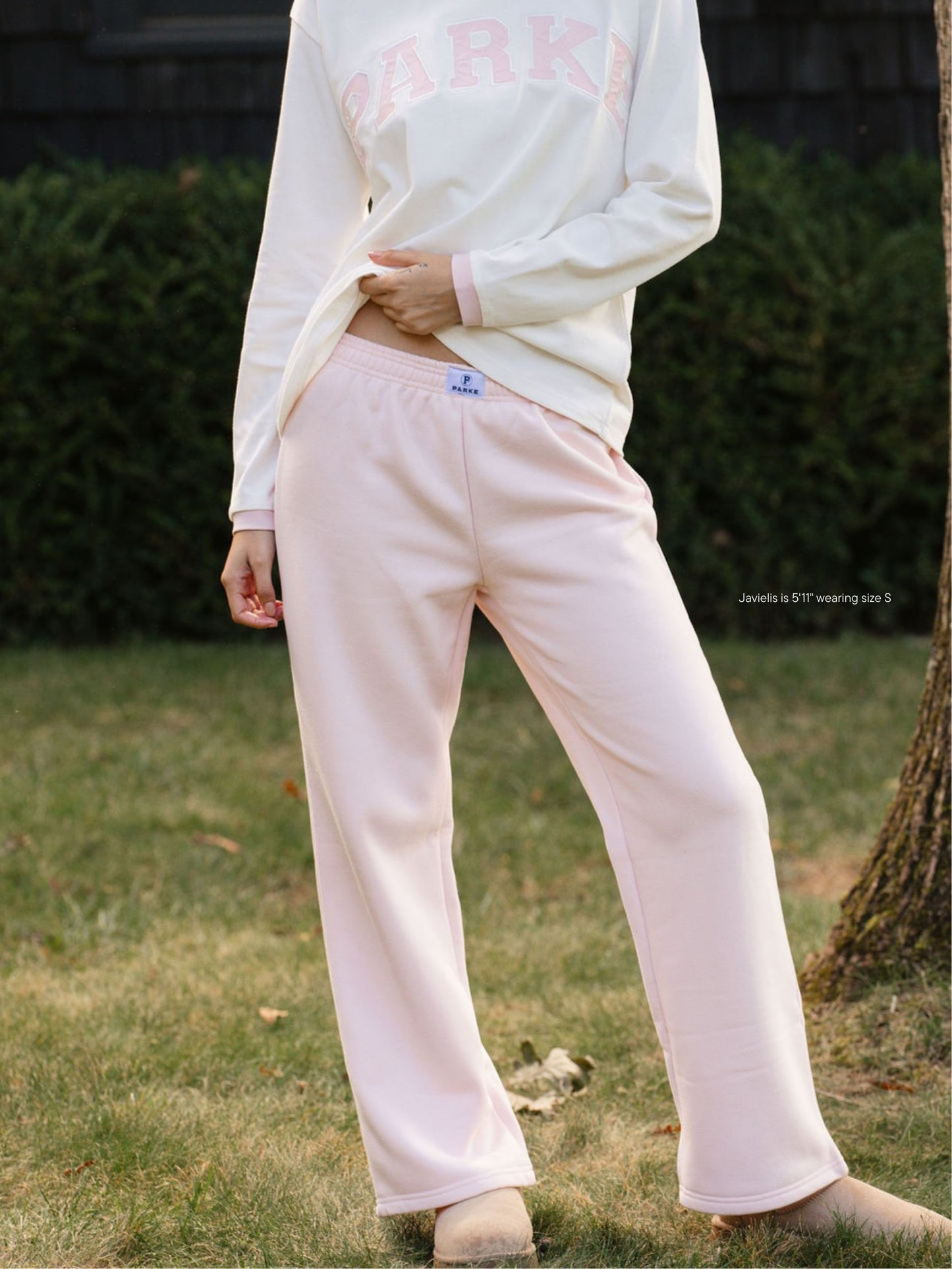 girl wearing boxer sweat pant -rose